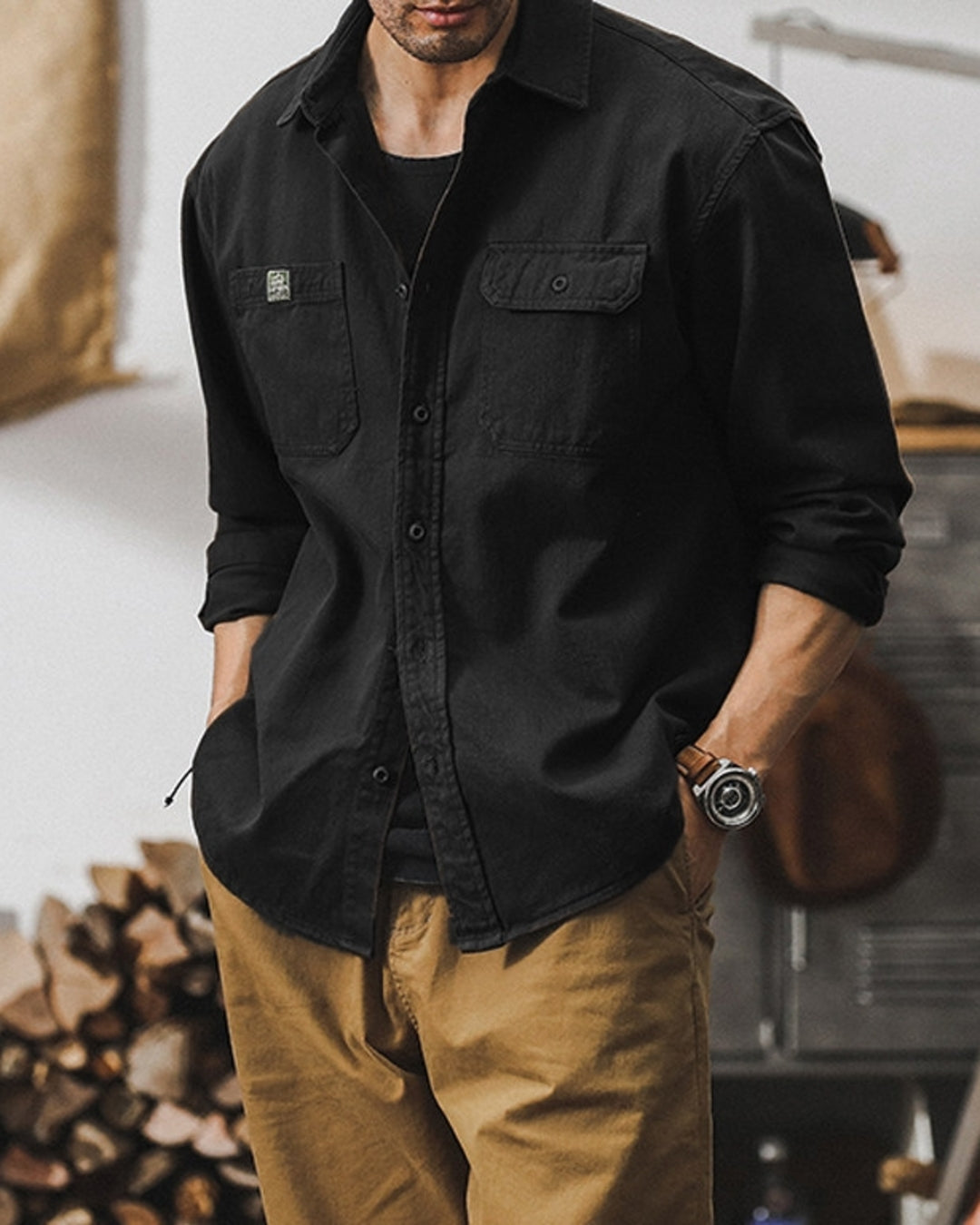 【M-4XL】heavyweight workwear casual long shirt 【ACT0298】