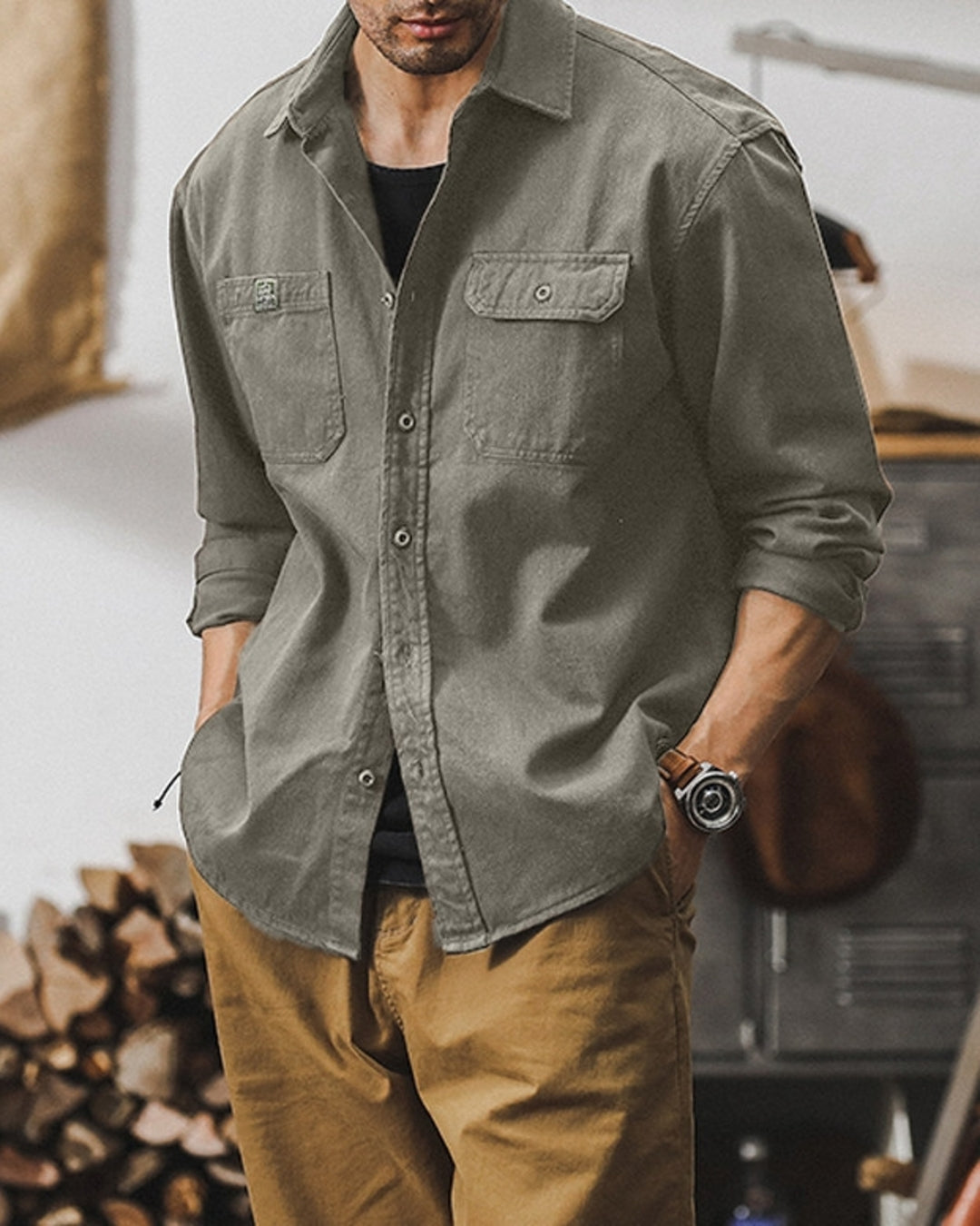 【M-4XL】heavyweight workwear casual long shirt 【ACT0298】