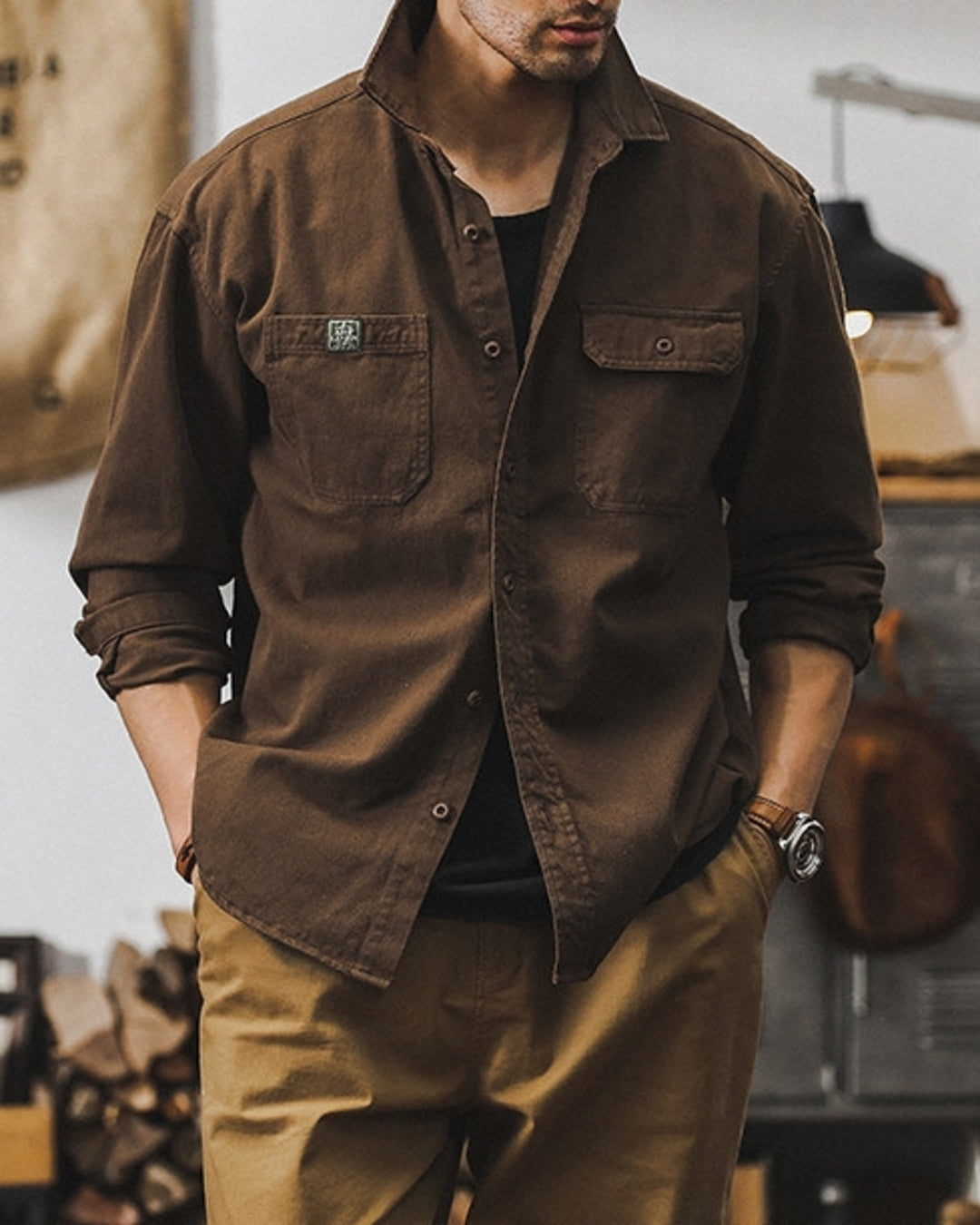 【M-4XL】heavyweight workwear casual long shirt 【ACT0298】