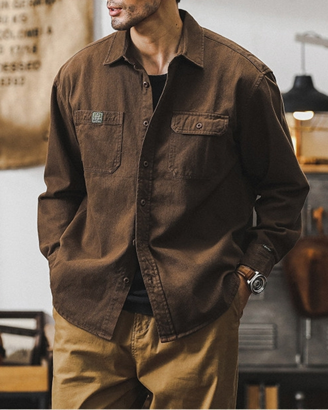 【M-4XL】heavyweight workwear casual long shirt 【ACT0298】