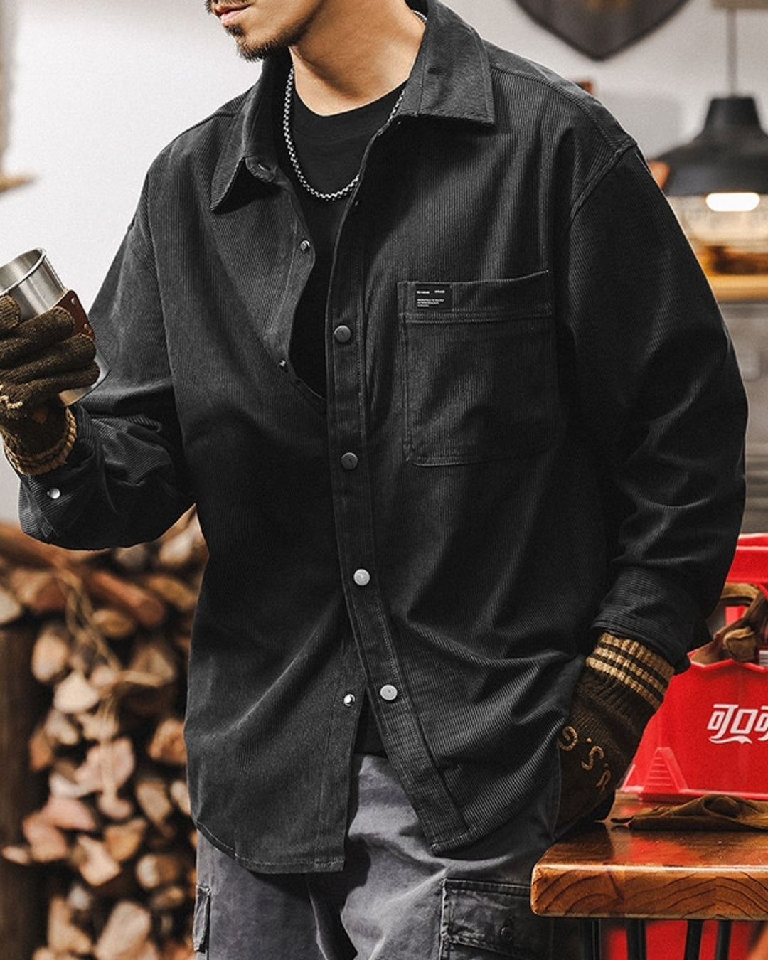 【M-4XL】relaxed fit corduroy long shirt 【ACT0299】