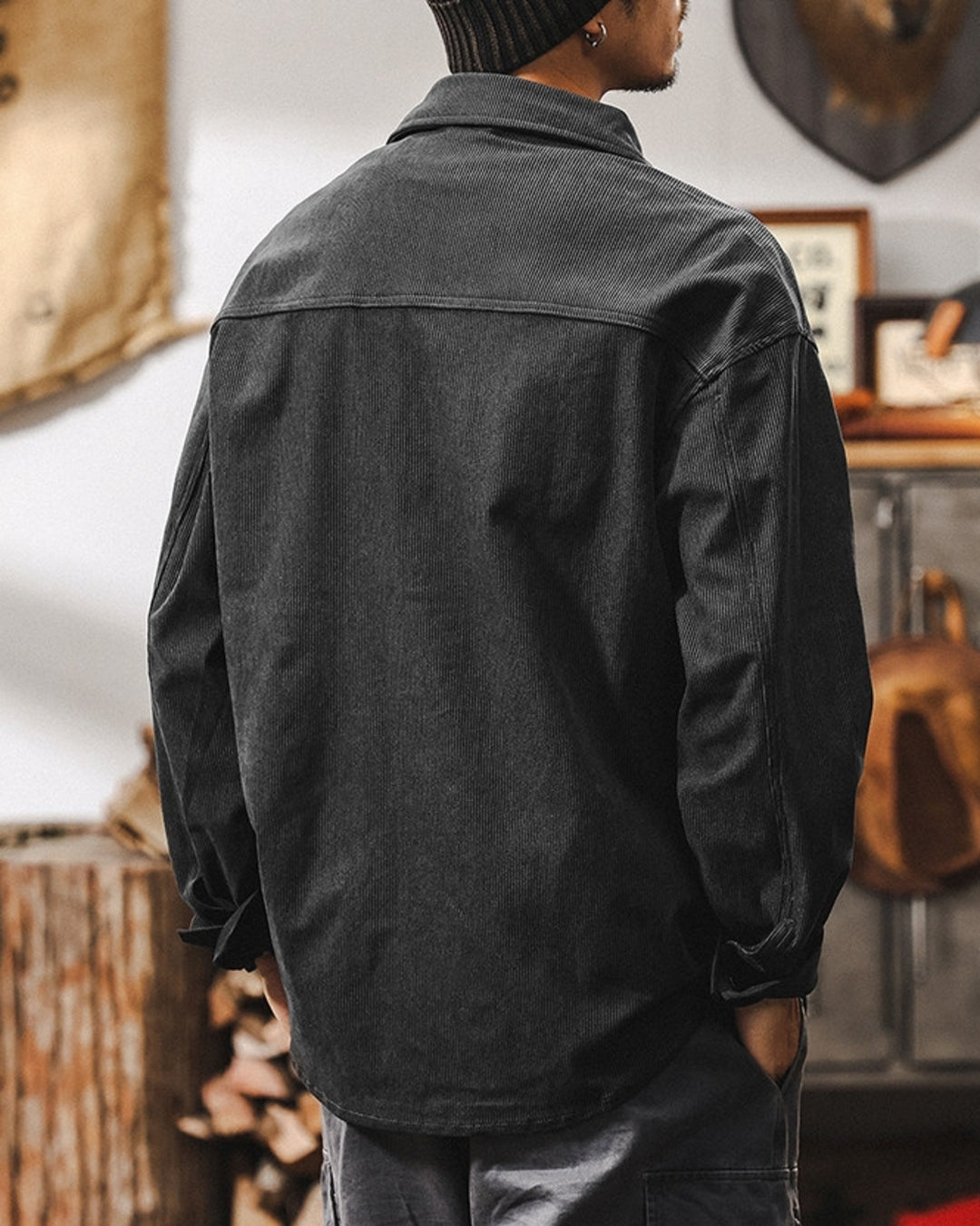 【M-4XL】relaxed fit corduroy long shirt 【ACT0299】