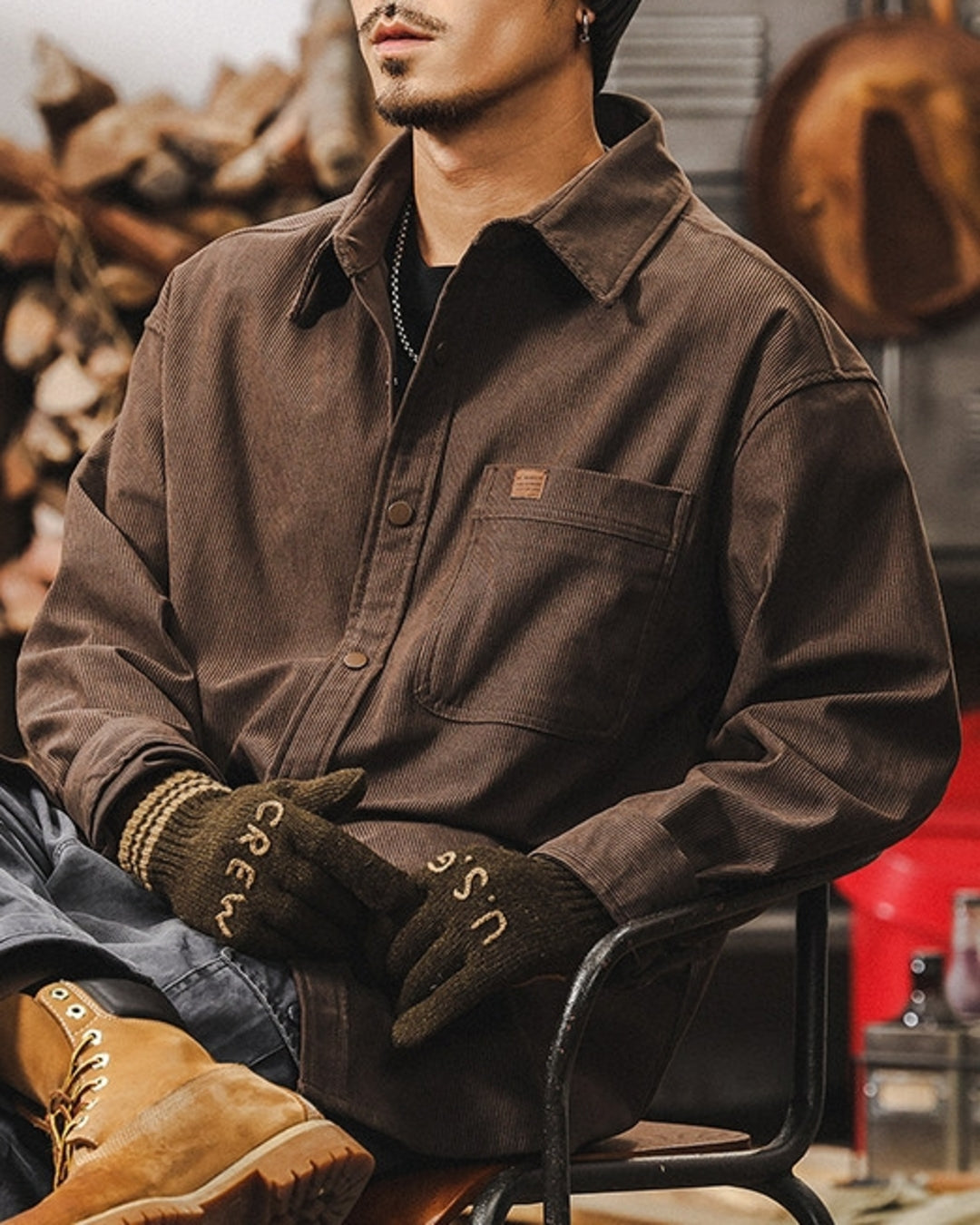 【M-4XL】relaxed fit corduroy long shirt 【ACT0299】