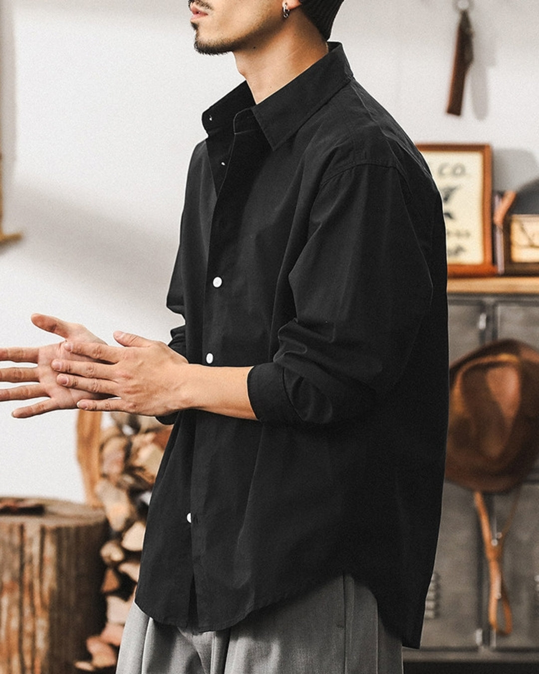 【M-4XL】basic cotton long sleeve shirt 【ACT0300】