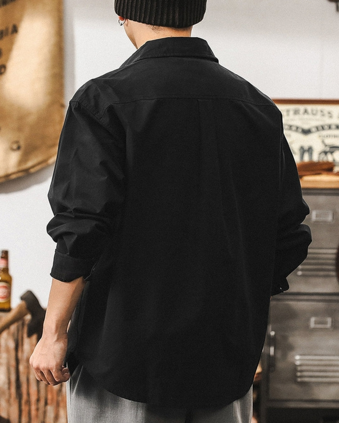 【M-4XL】basic cotton long sleeve shirt 【ACT0300】