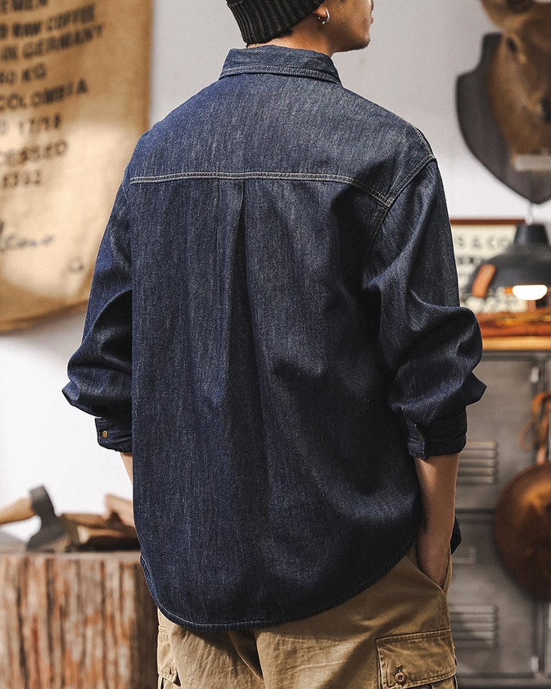 【M-4XL】vintage raw denim work shirt 【ACT0302】