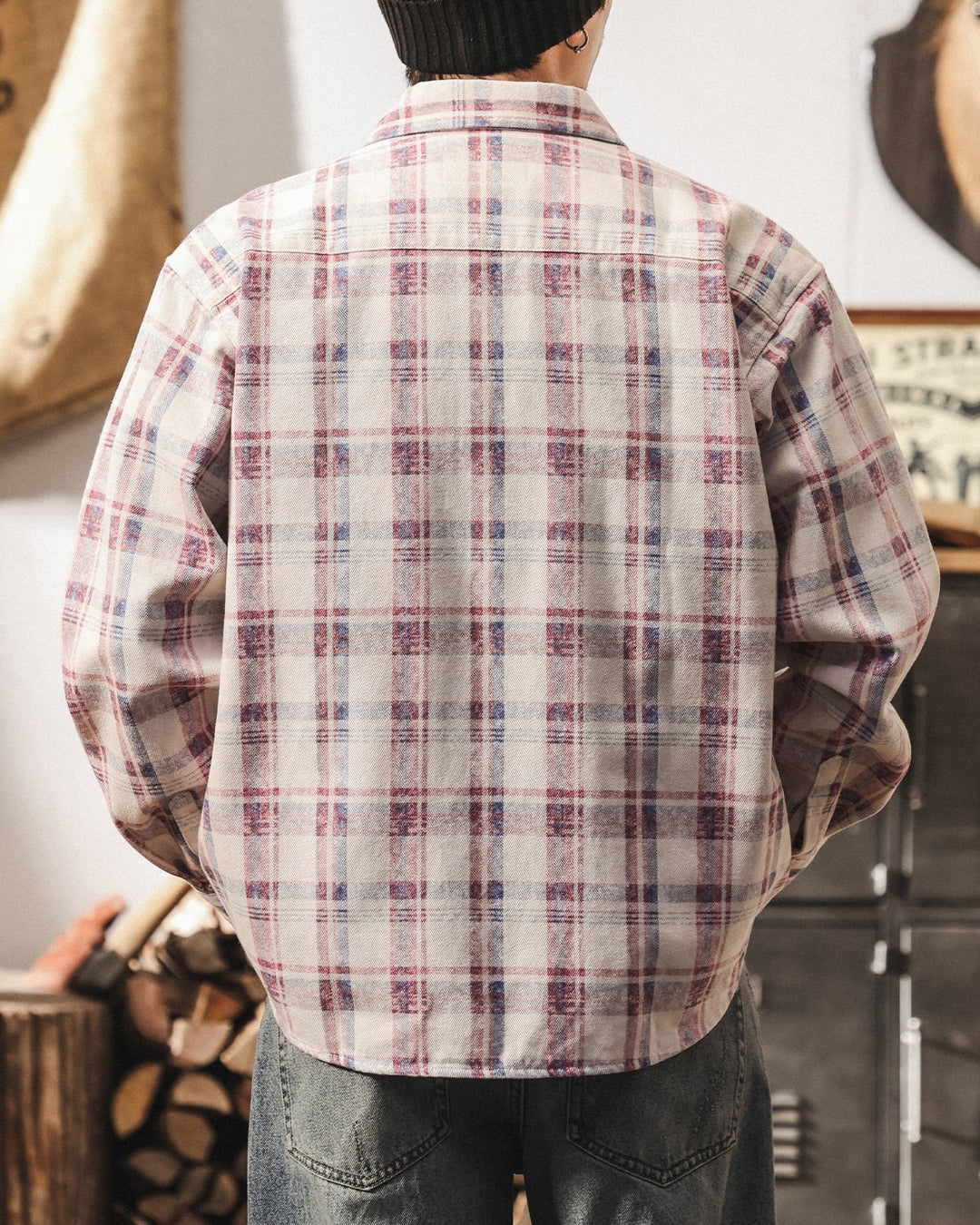 【M-4XL】loose plaid tencel long shirt 【ACT0304】