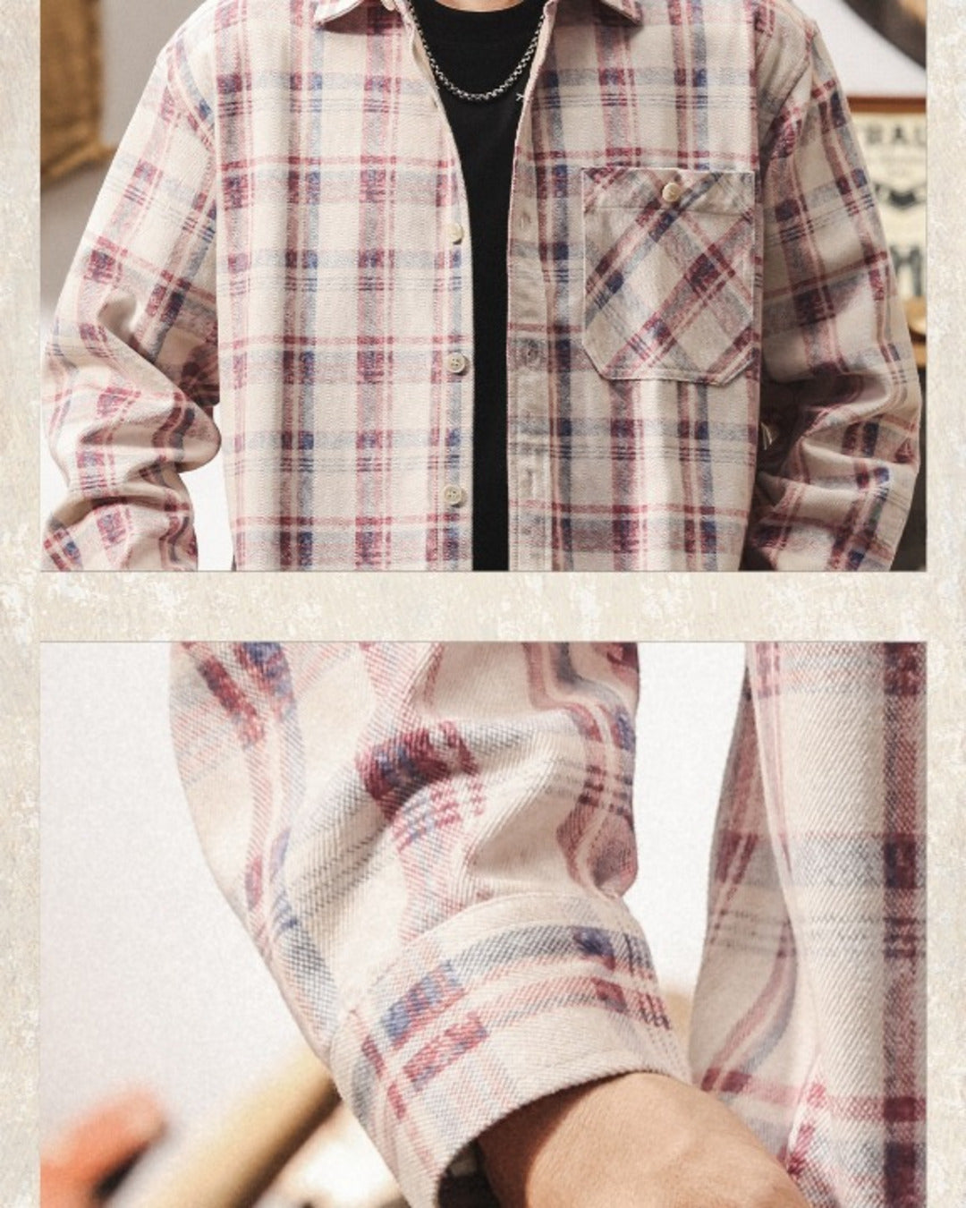 【M-4XL】loose plaid tencel long shirt 【ACT0304】
