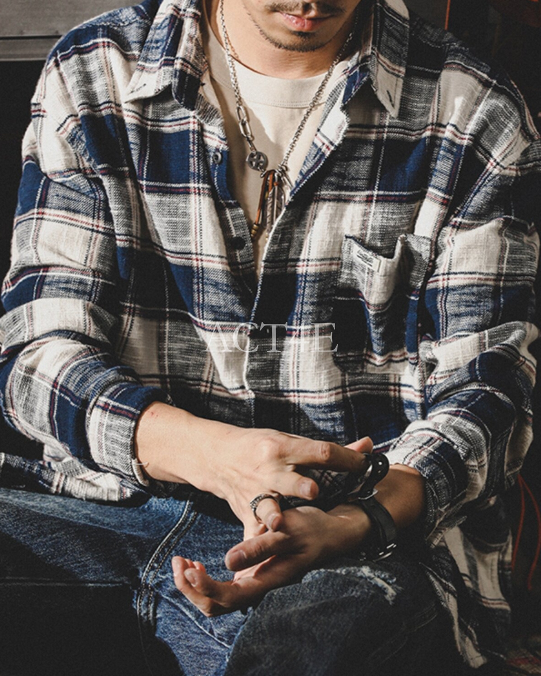 【M-3XL】vintage plaid long sleeve shirt 【ACT0295】