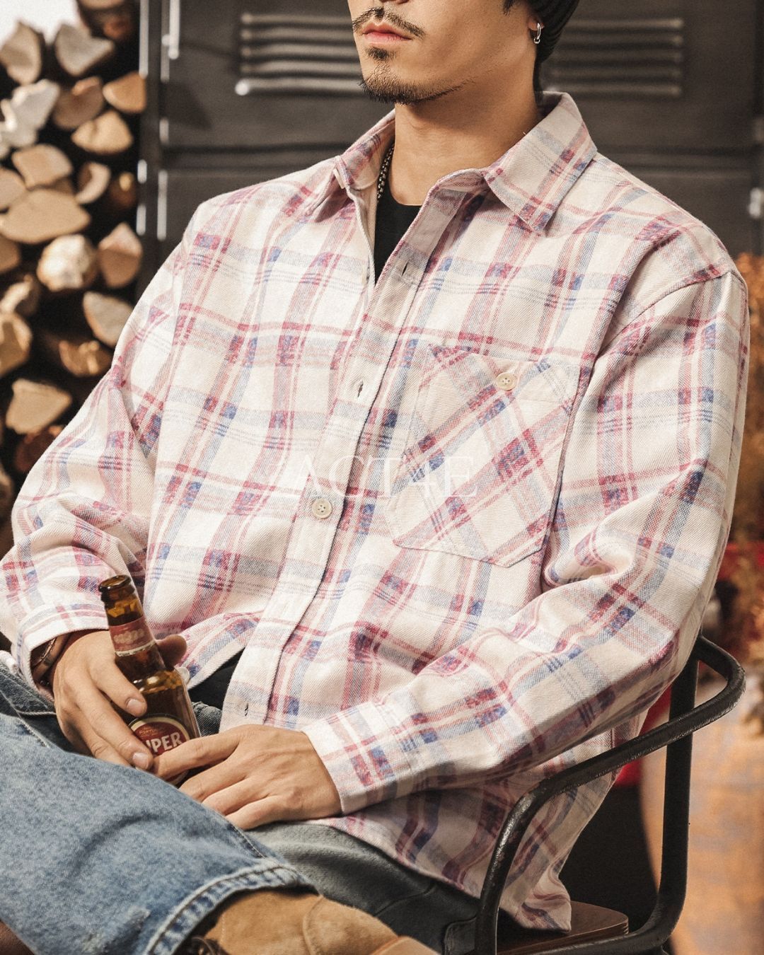 【M-4XL】loose plaid tencel long shirt 【ACT0304】