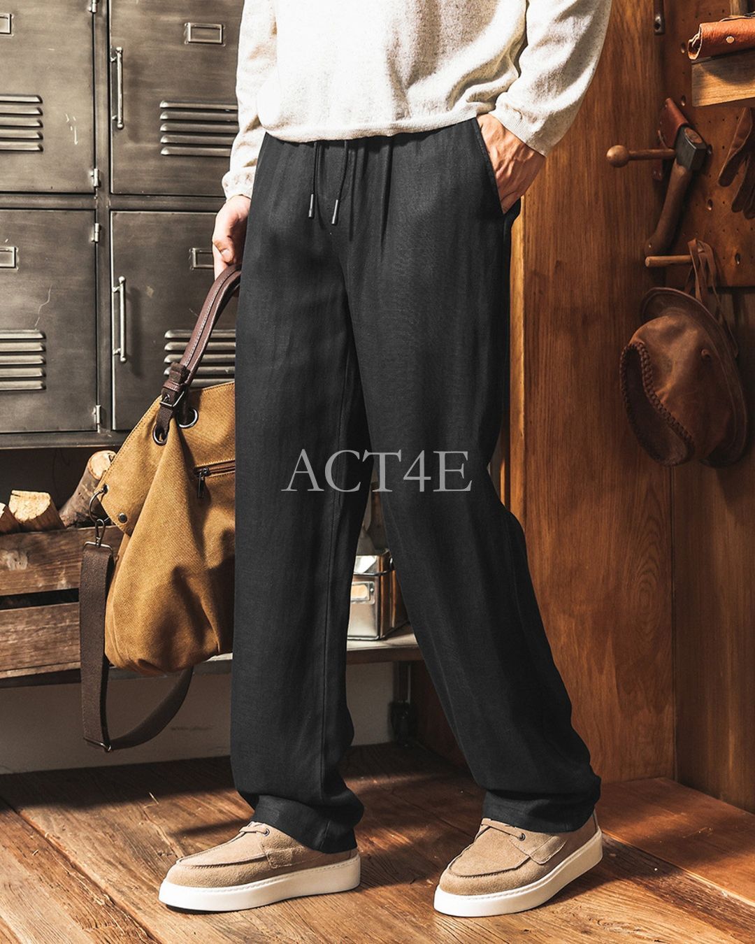 【M-3XL】relaxed fit linen blend trousers 【ACT0271】