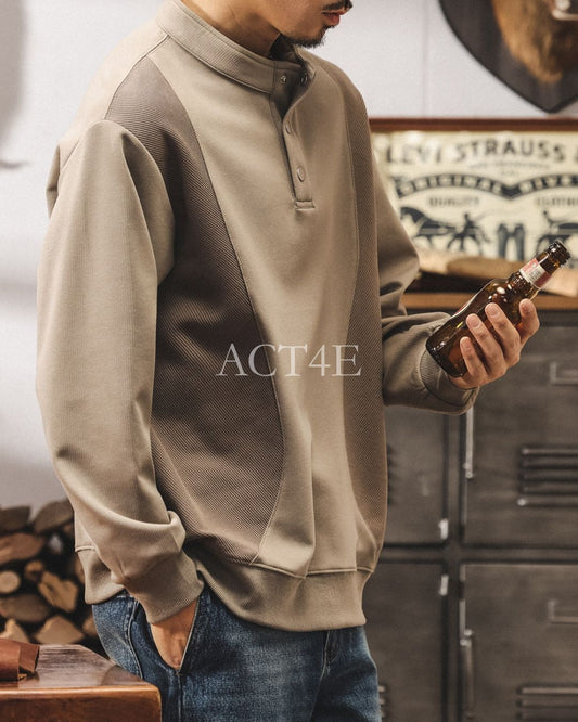【M-4XL】henley neck vintage casual sweatshirt 【ACT0259】