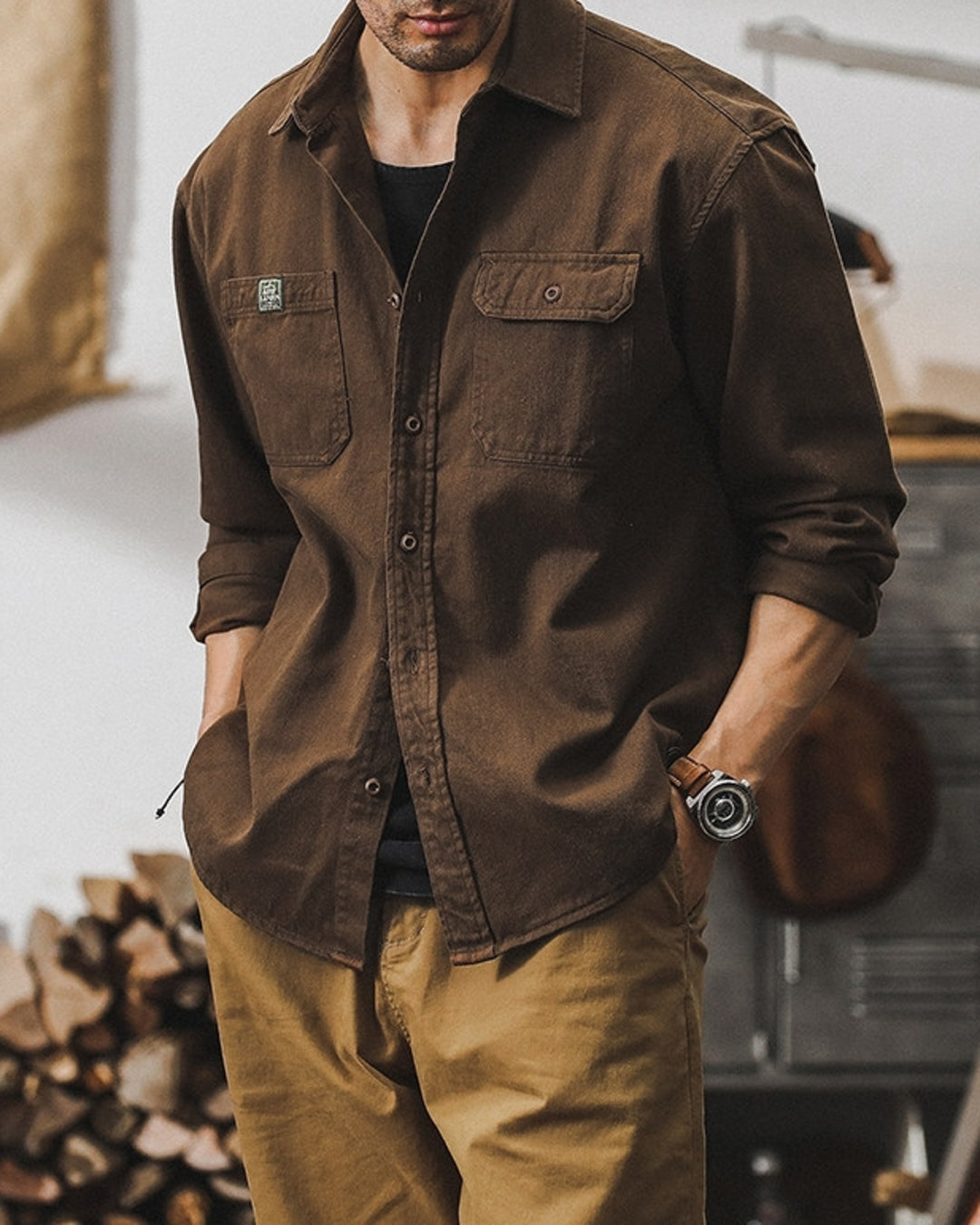 【M-4XL】heavyweight workwear casual long shirt 【ACT0298】