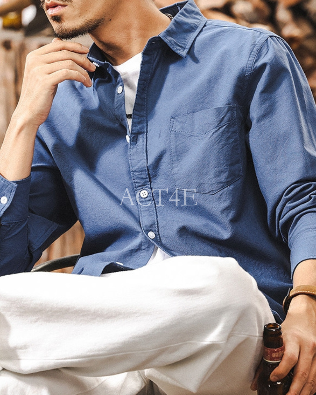 【M-3XL】casual washed solid long sleeve shirt 【ACT0296】