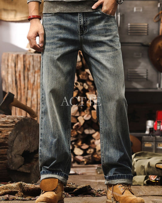 【28-40】vintage washed straight denim pants 【ACT0250】