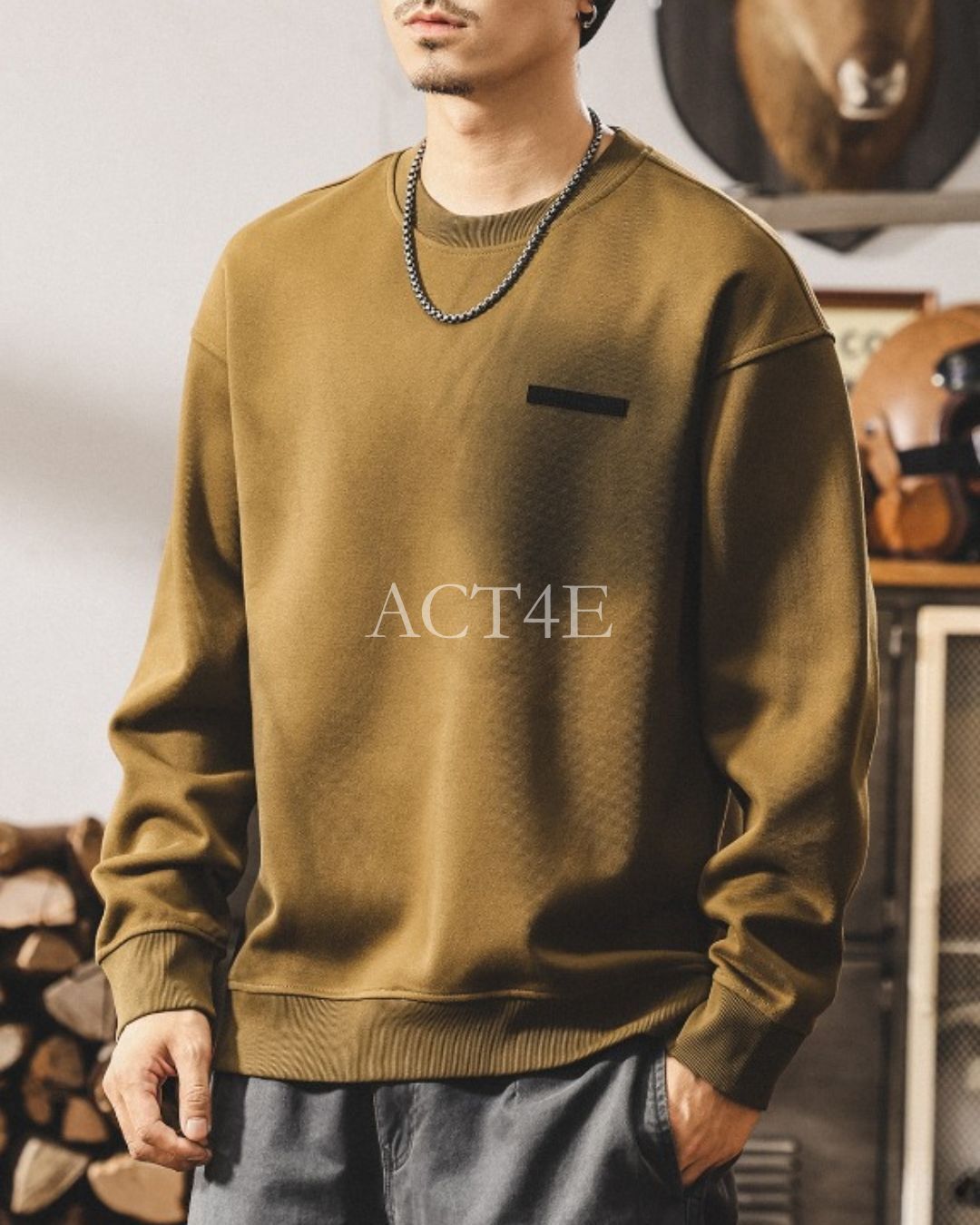 【S-4XL】casual relaxed crewneck fleece sweatshirt 【ACT0264】