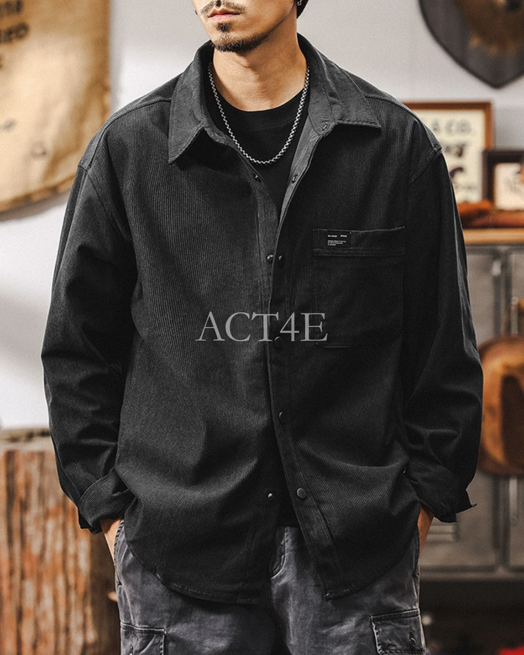 【M-4XL】relaxed fit corduroy long shirt 【ACT0299】