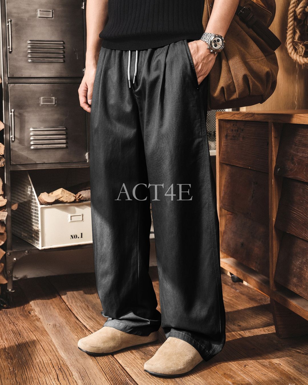 【28-38】relaxed fit casual wide pants 【ACT0255】
