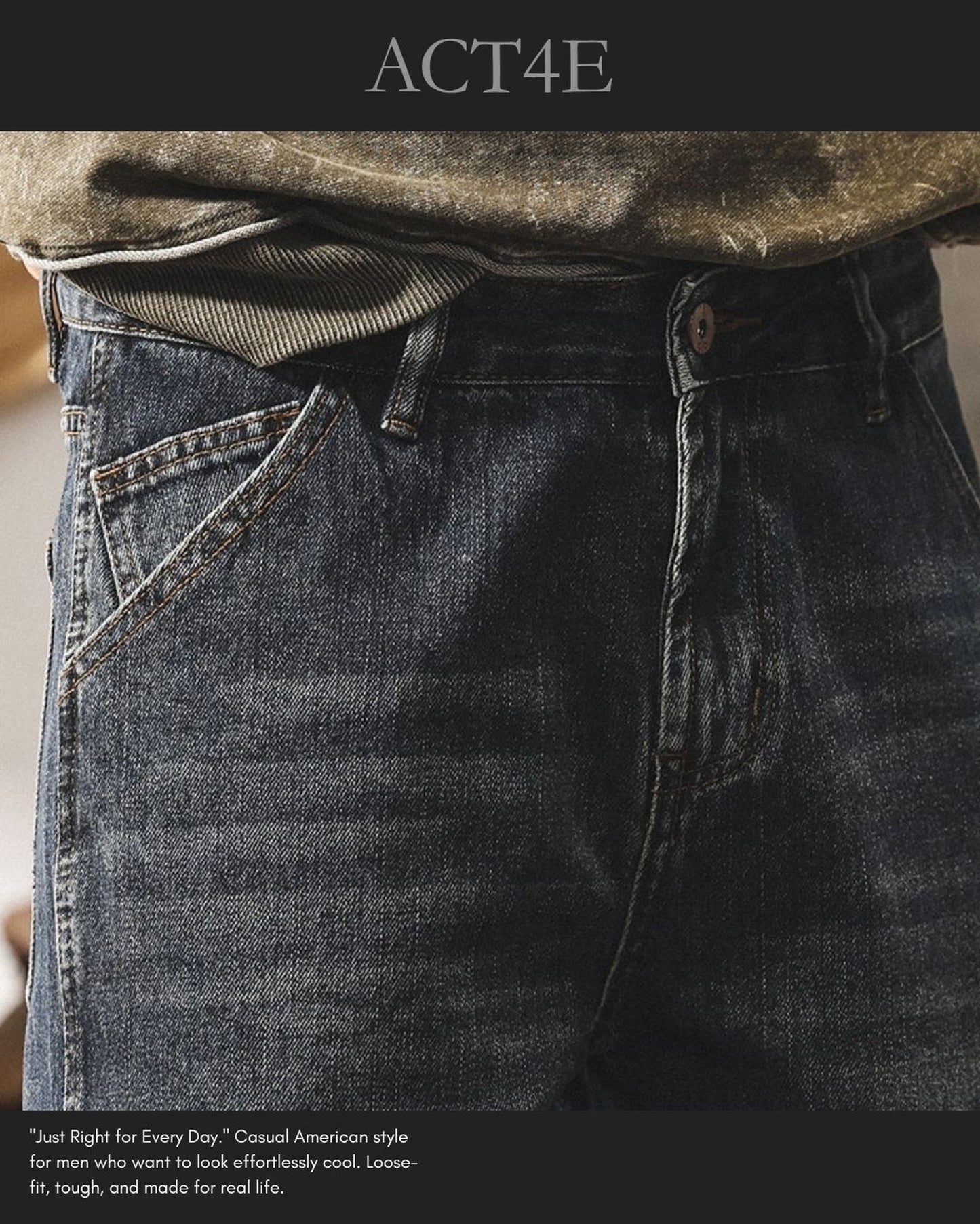 vintage washed loose tapered denim pants 【ACT0208】