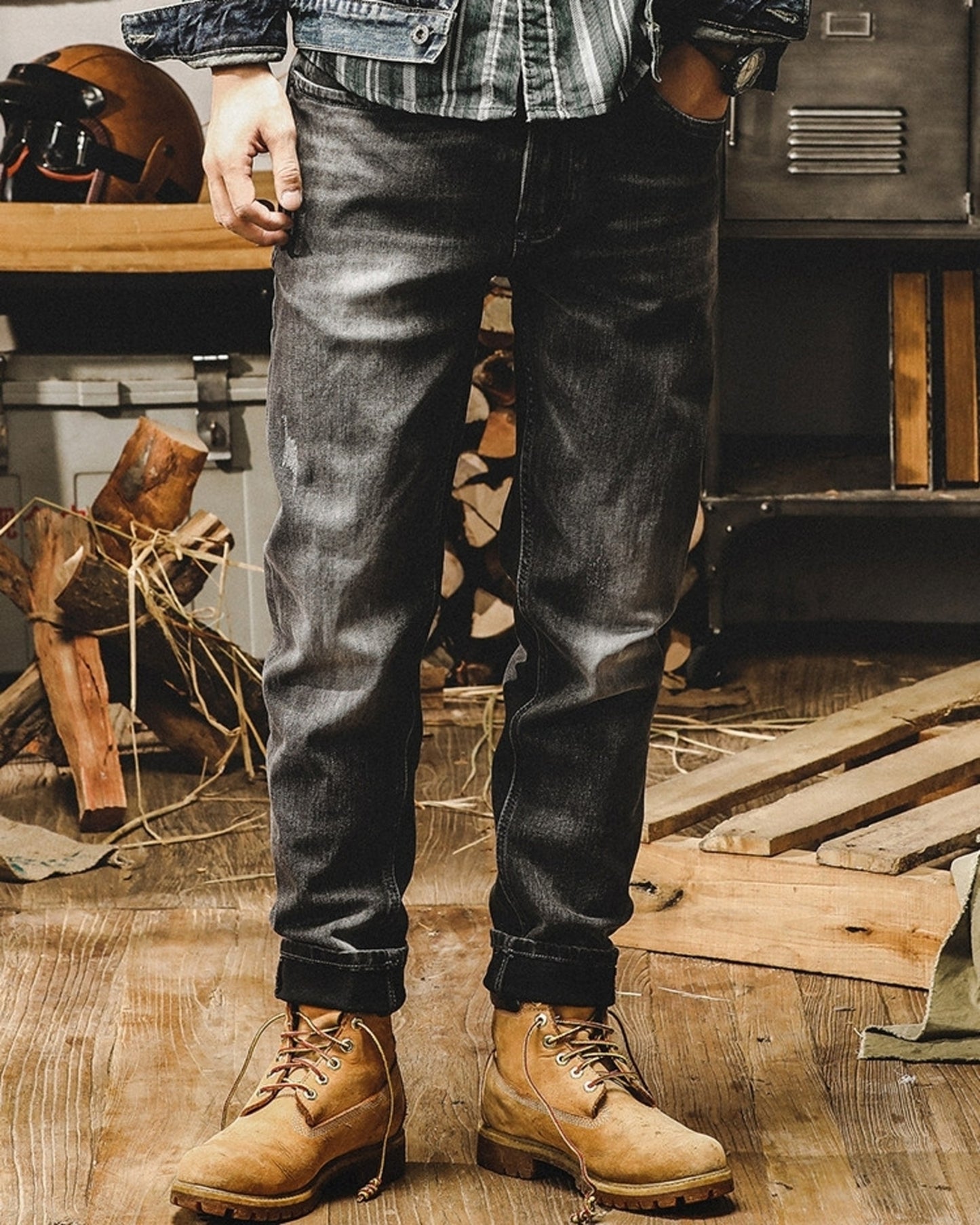 heavy washed straight denim pants 【ACT0179】
