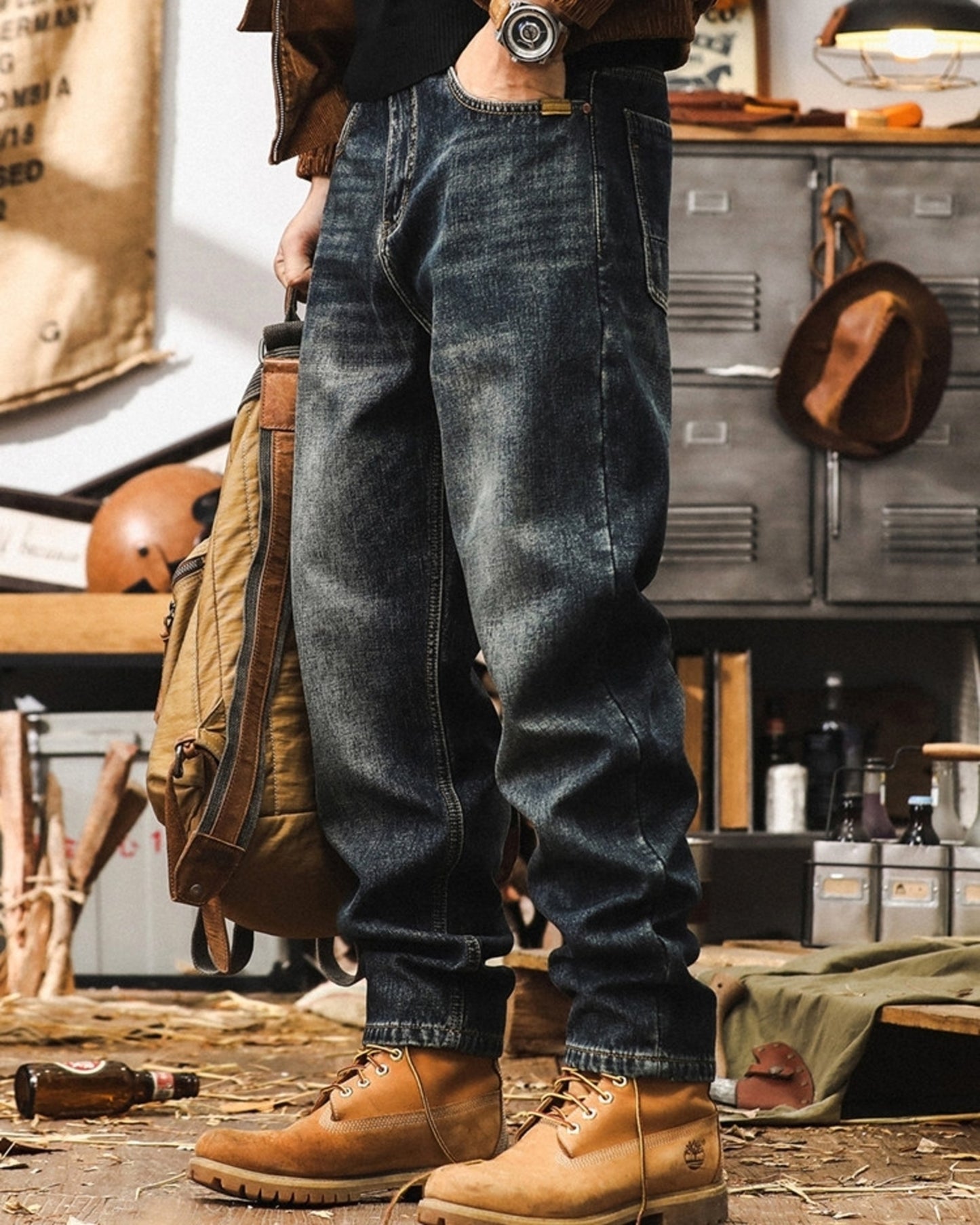 vintage classic wash straight denim pants 【ACT0218】