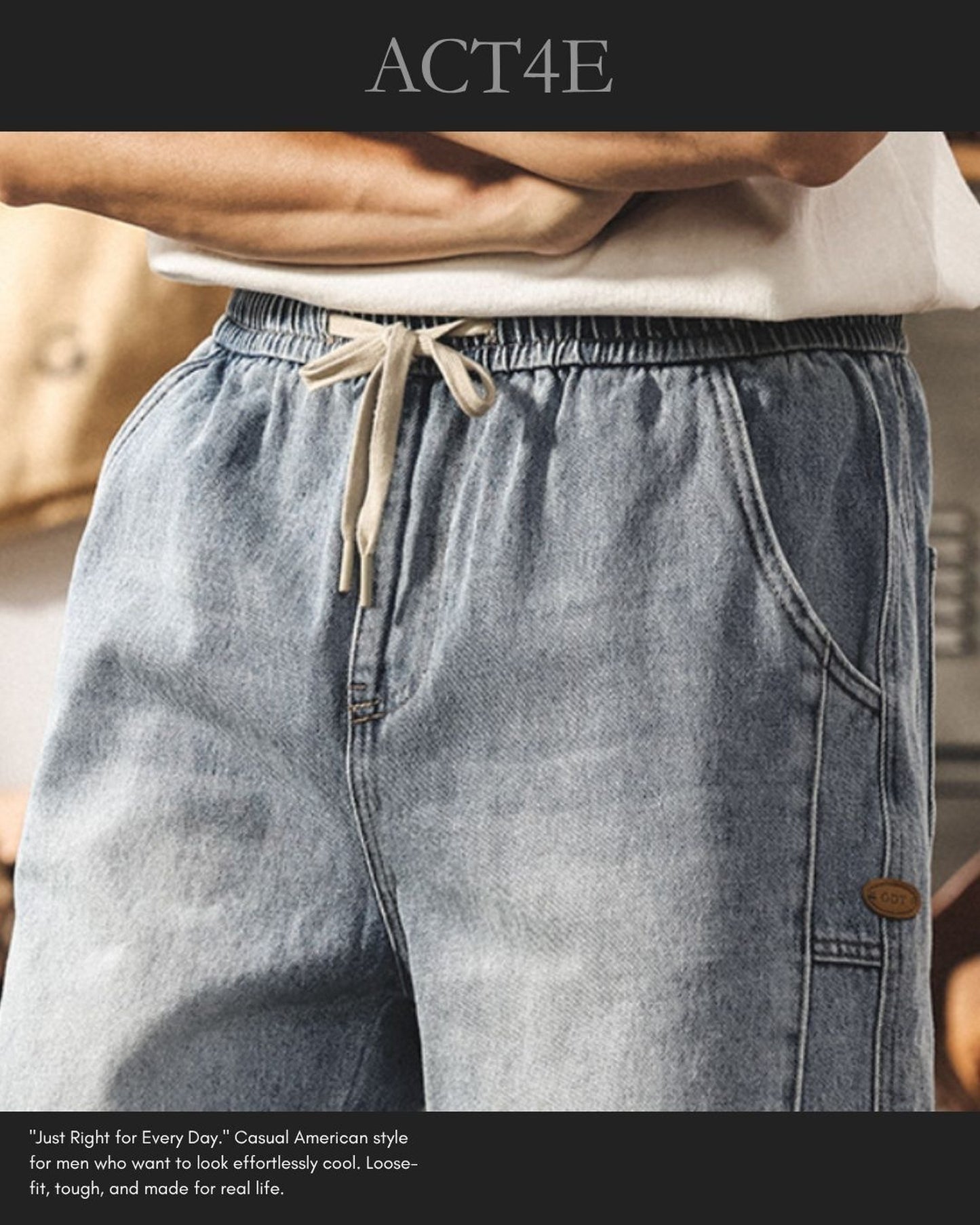 vintage washed loose straight denim shorts 【ACT0206】