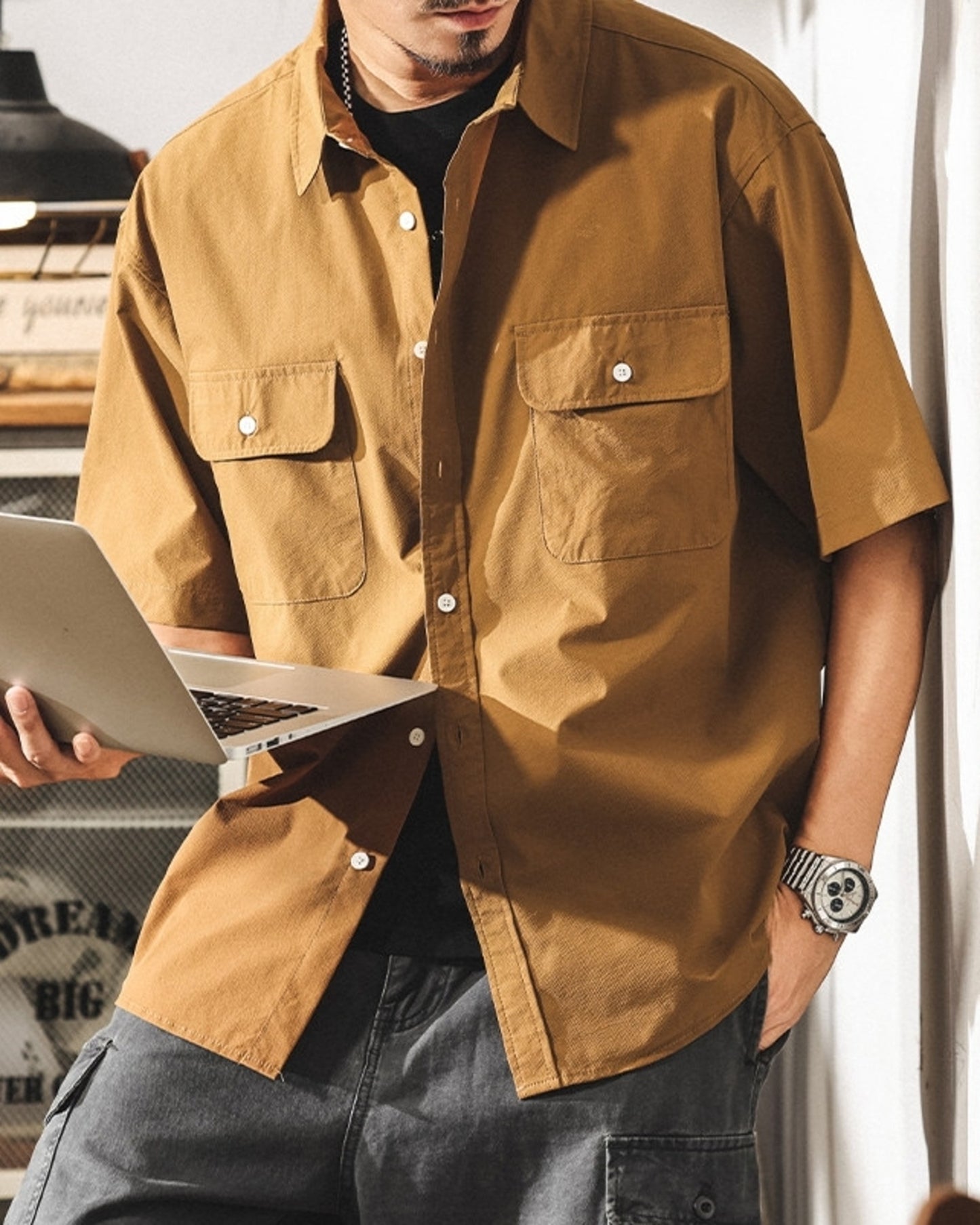 cargo pocket loose short sleeve shirt 3color 【ACT0233】