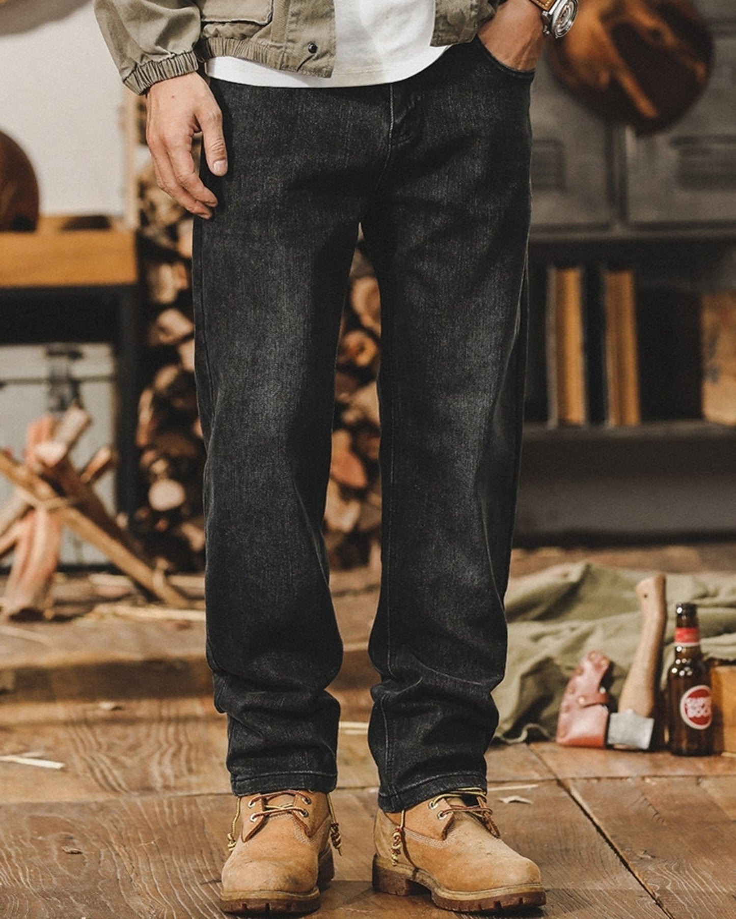 vintage heavy weight loose straight denim pants 2color 【ACT0224】