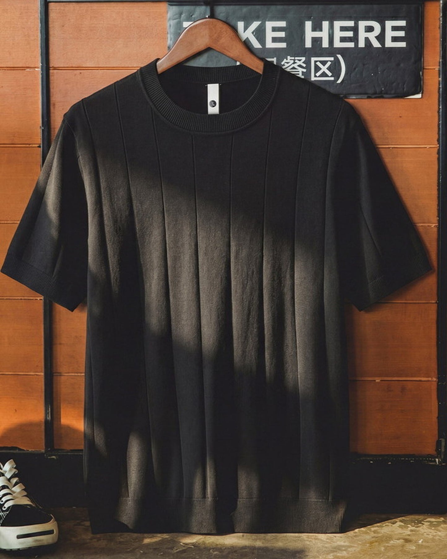 Smart-Casual Vertical-Stripe Knit Relaxed T-Shirt 4color 【ACT0101】