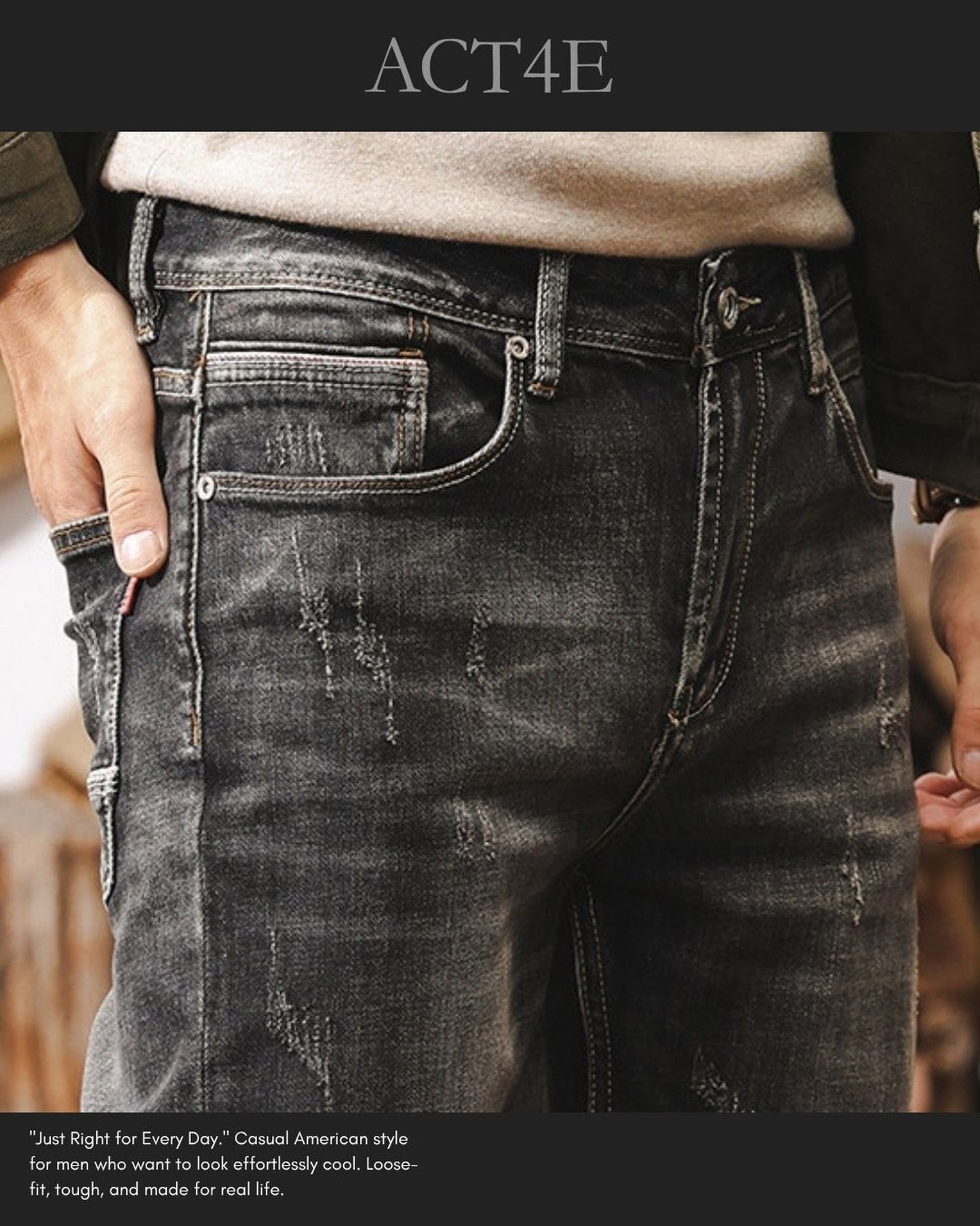 heavy weight classic retro straight denim pants 【ACT0195】