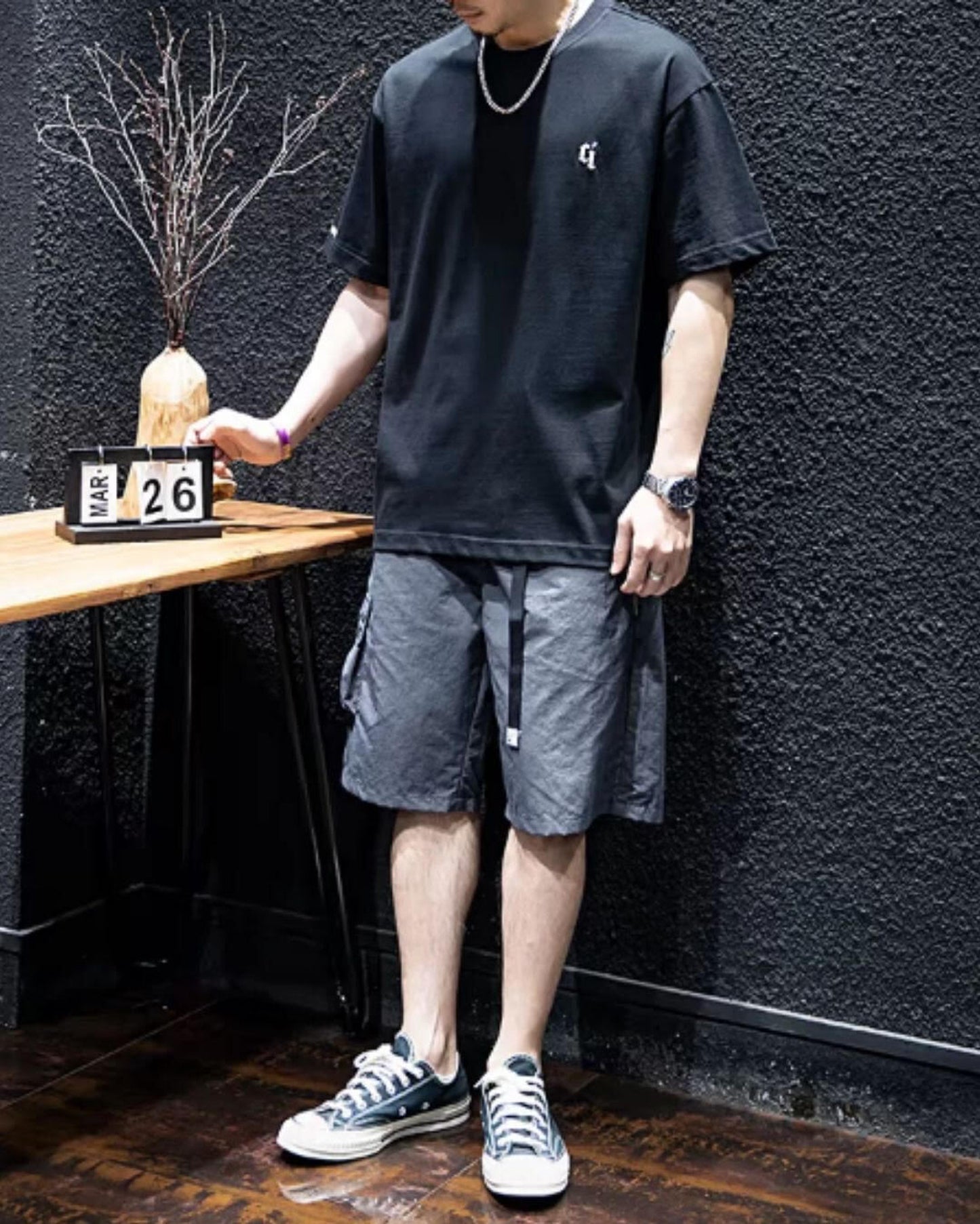 embroidered logo oversized t-shirt 4color 【ACT0028】