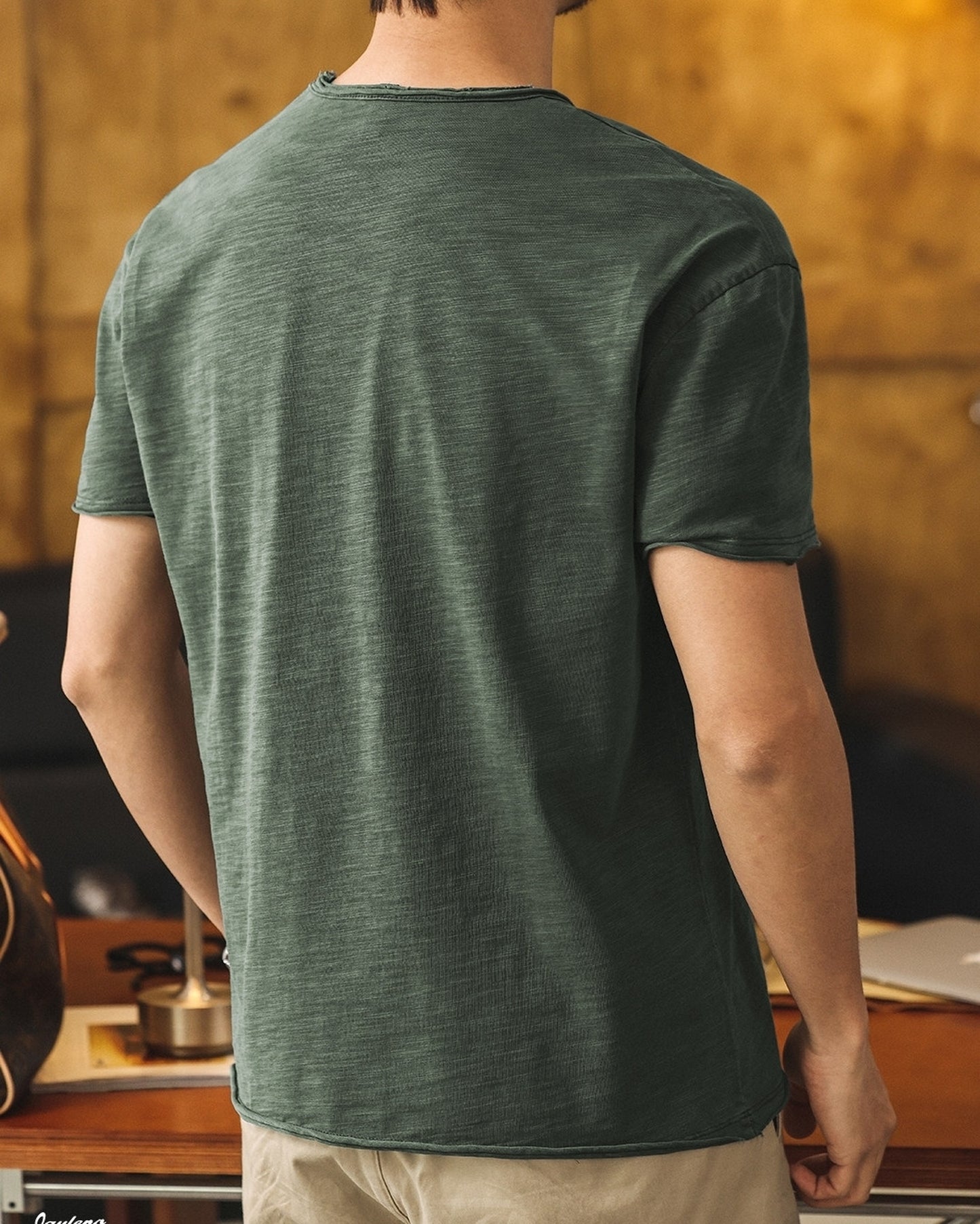 american retro slub cotton v-neck short sleeve t-shirt 7color 【ACT0160】
