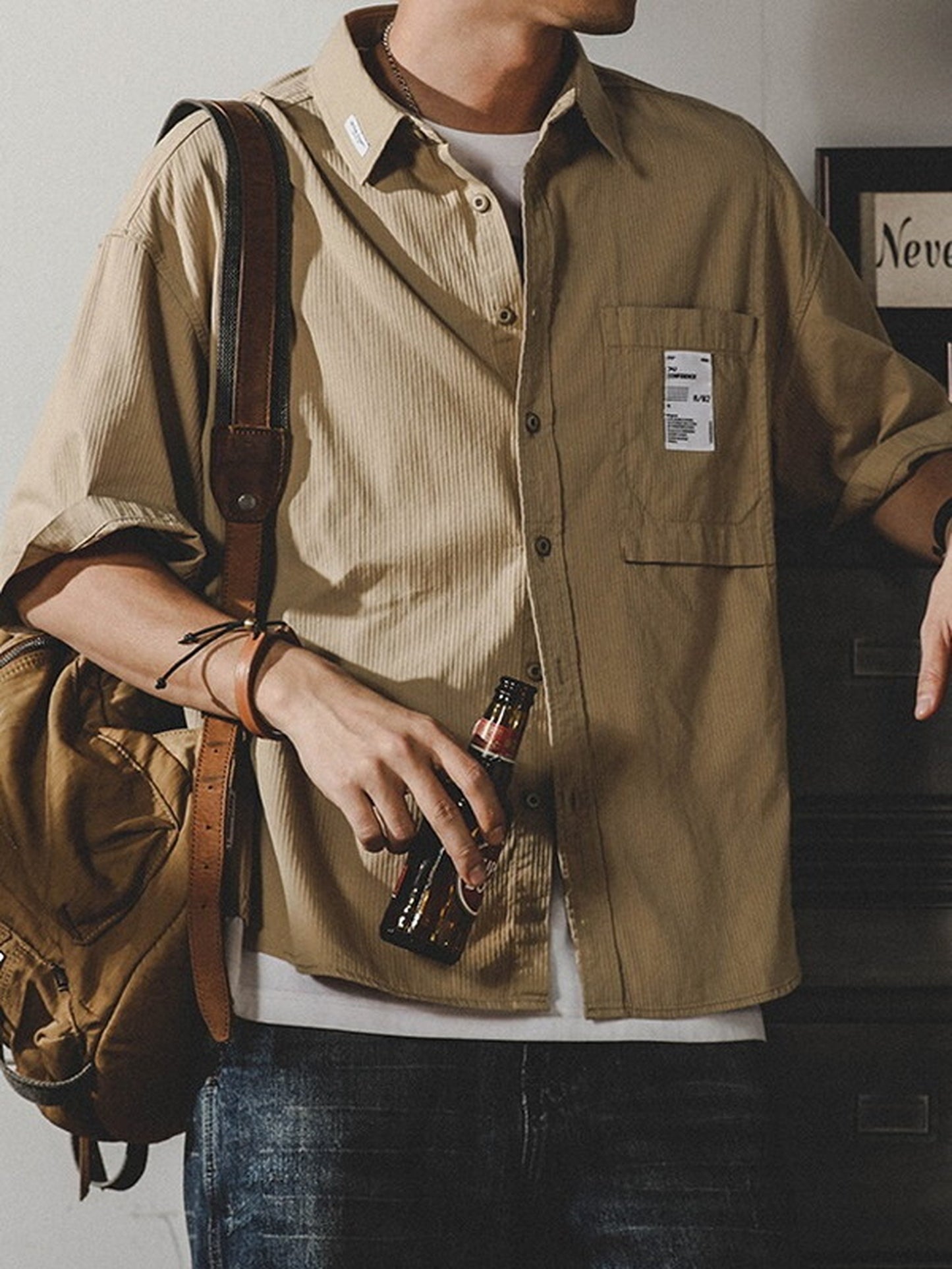 loose-fit classic lightweight short-sleeve cotton shirt 【ACT0251】