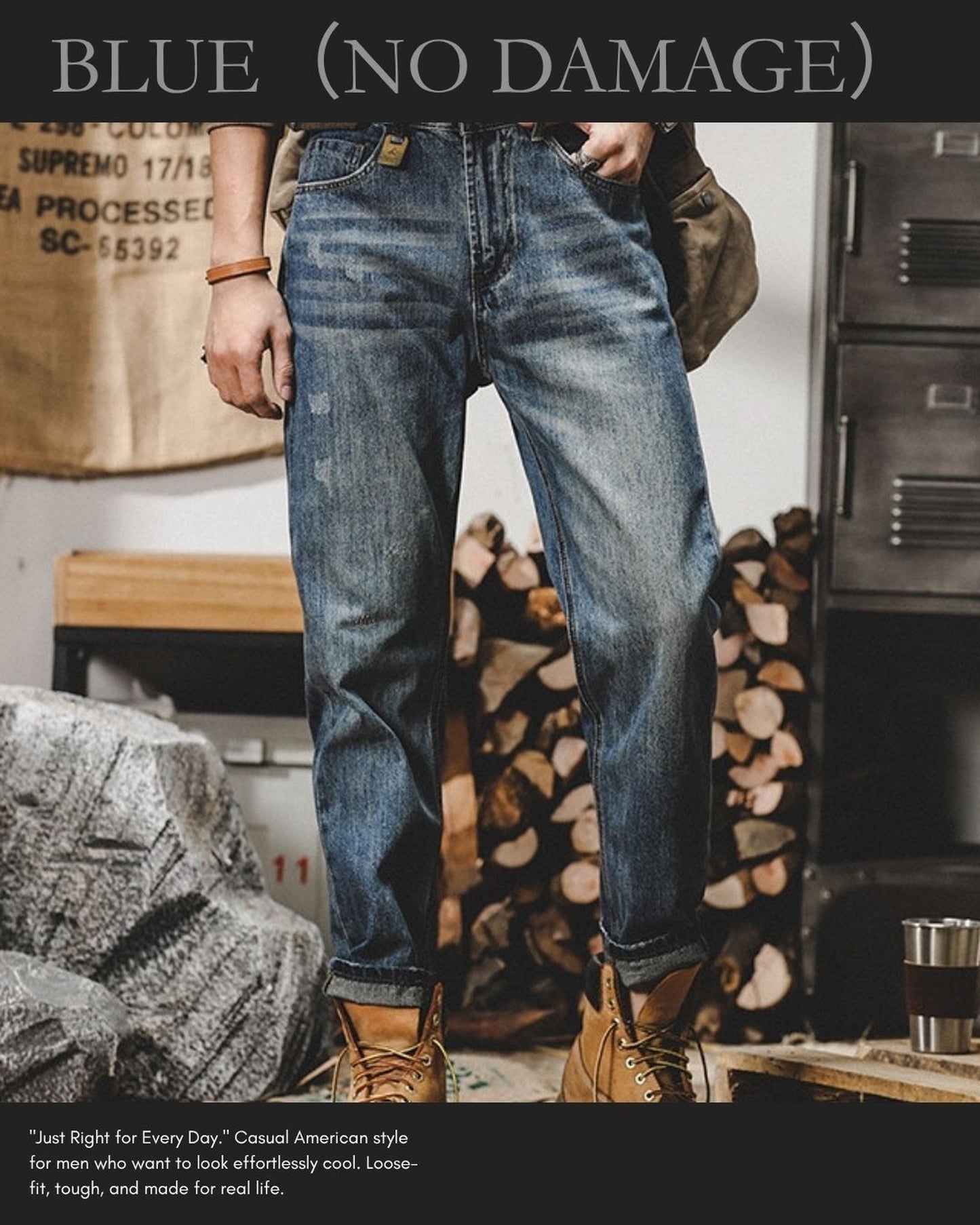 vintage relaxed tapered damage denim pants 2color 【ACT0199】