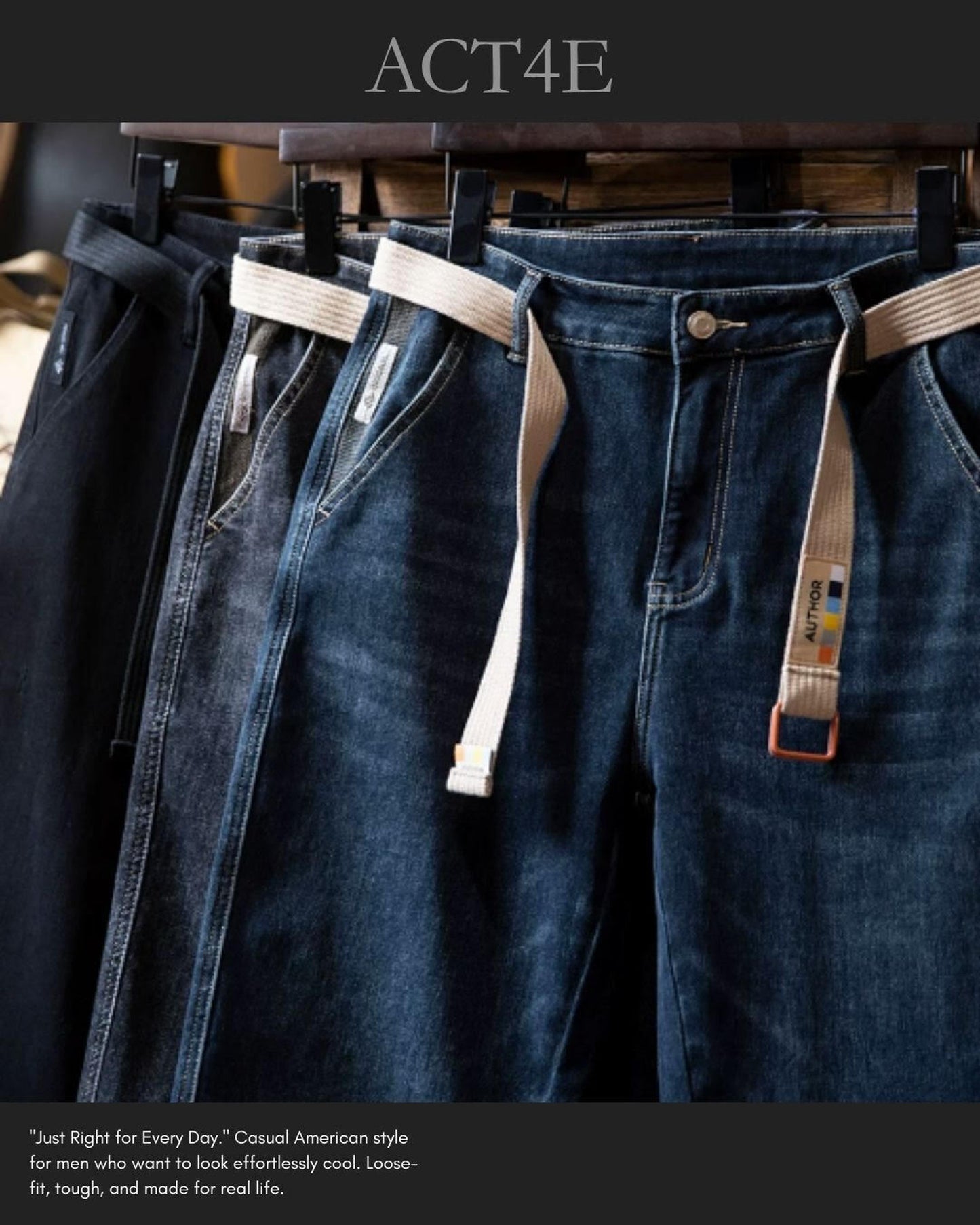 belted wide straight denim pants 2color 【ACT0009】