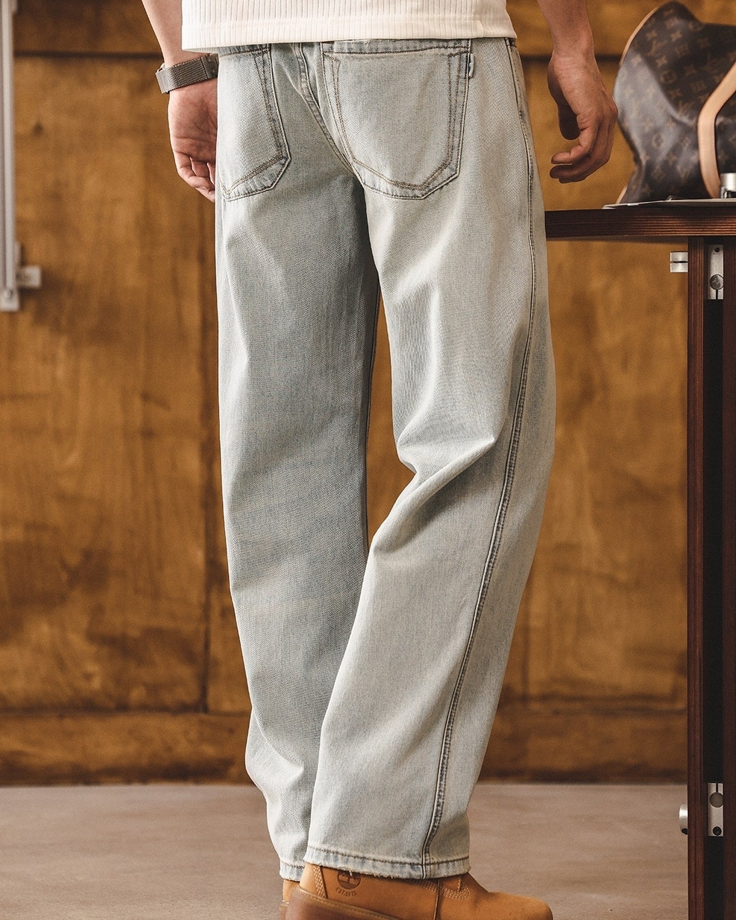 ice blue relaxed straight denim pants 【ACT0181】