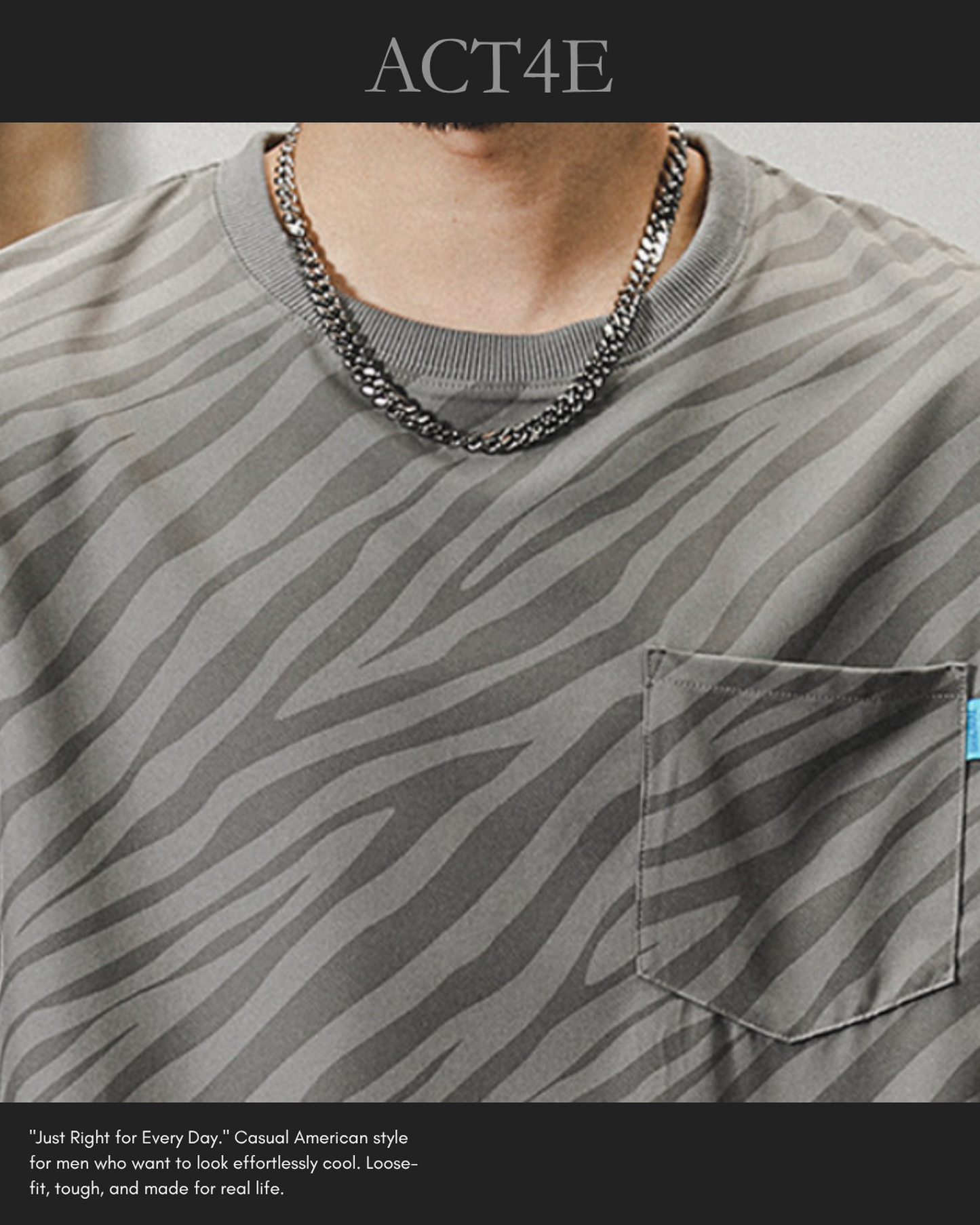 zebra striped pocket short sleeve t-shirt 3color 【ACT0165】