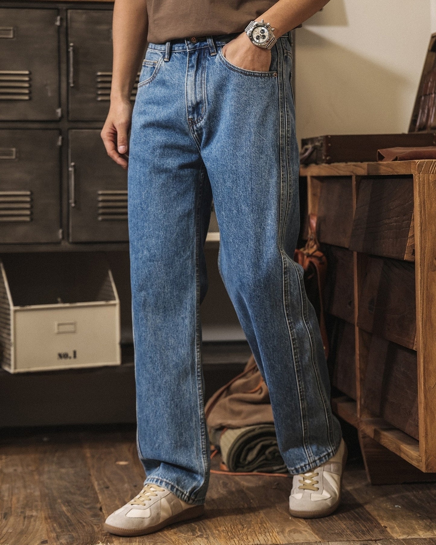 heavy weight loose straight denim pants 【ACT0211】