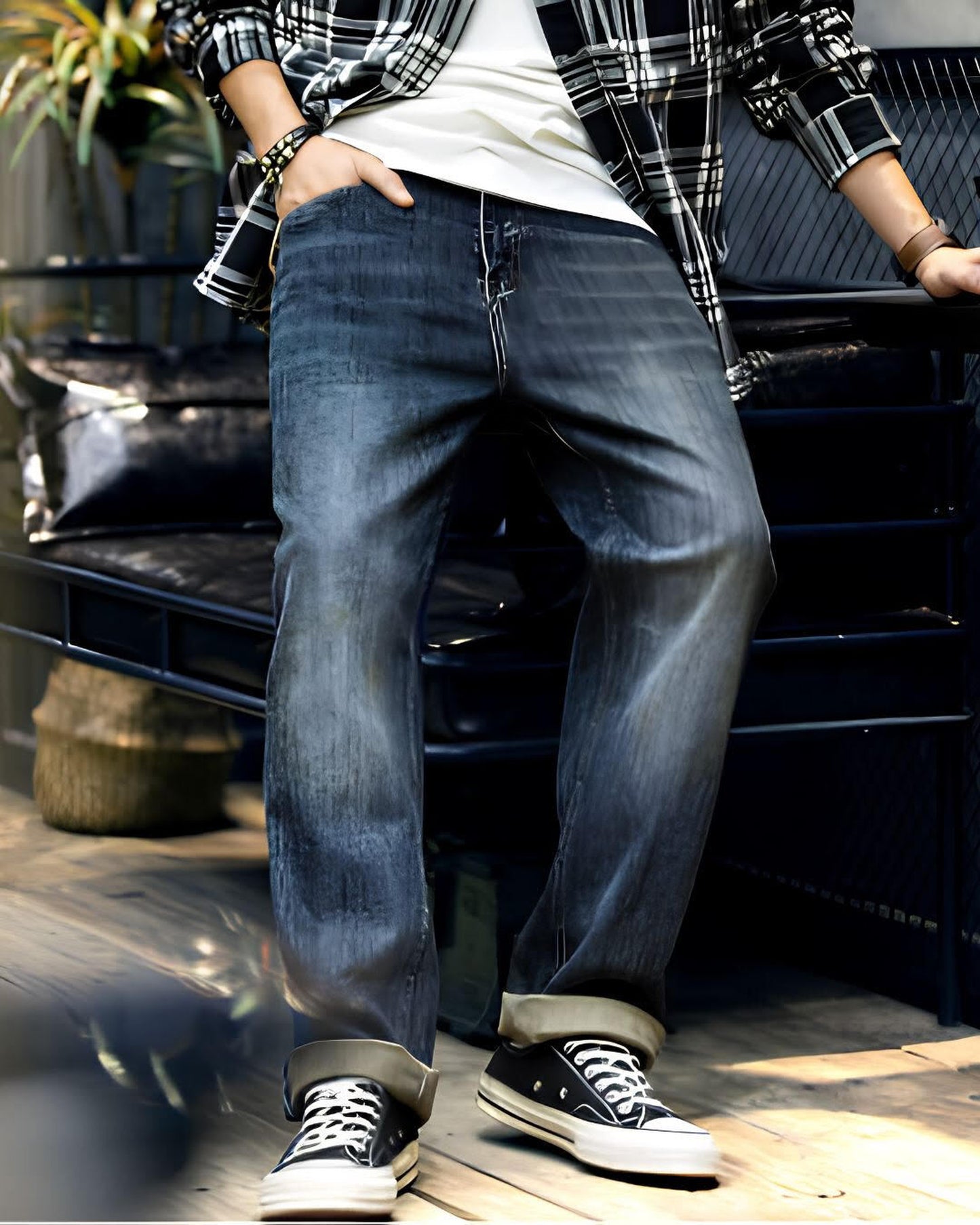 washed wide straight denim 【ACT0004】