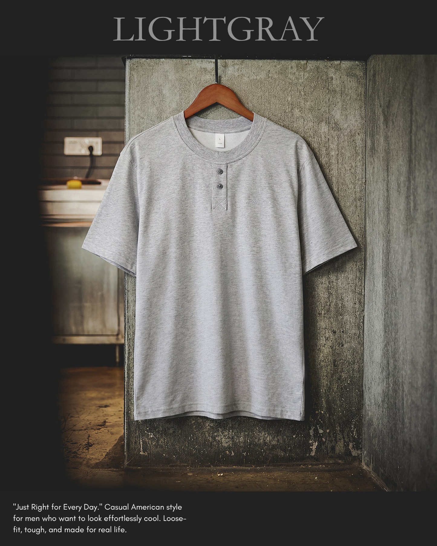 Button henley neck t-shirt 2color 【ACT0055】