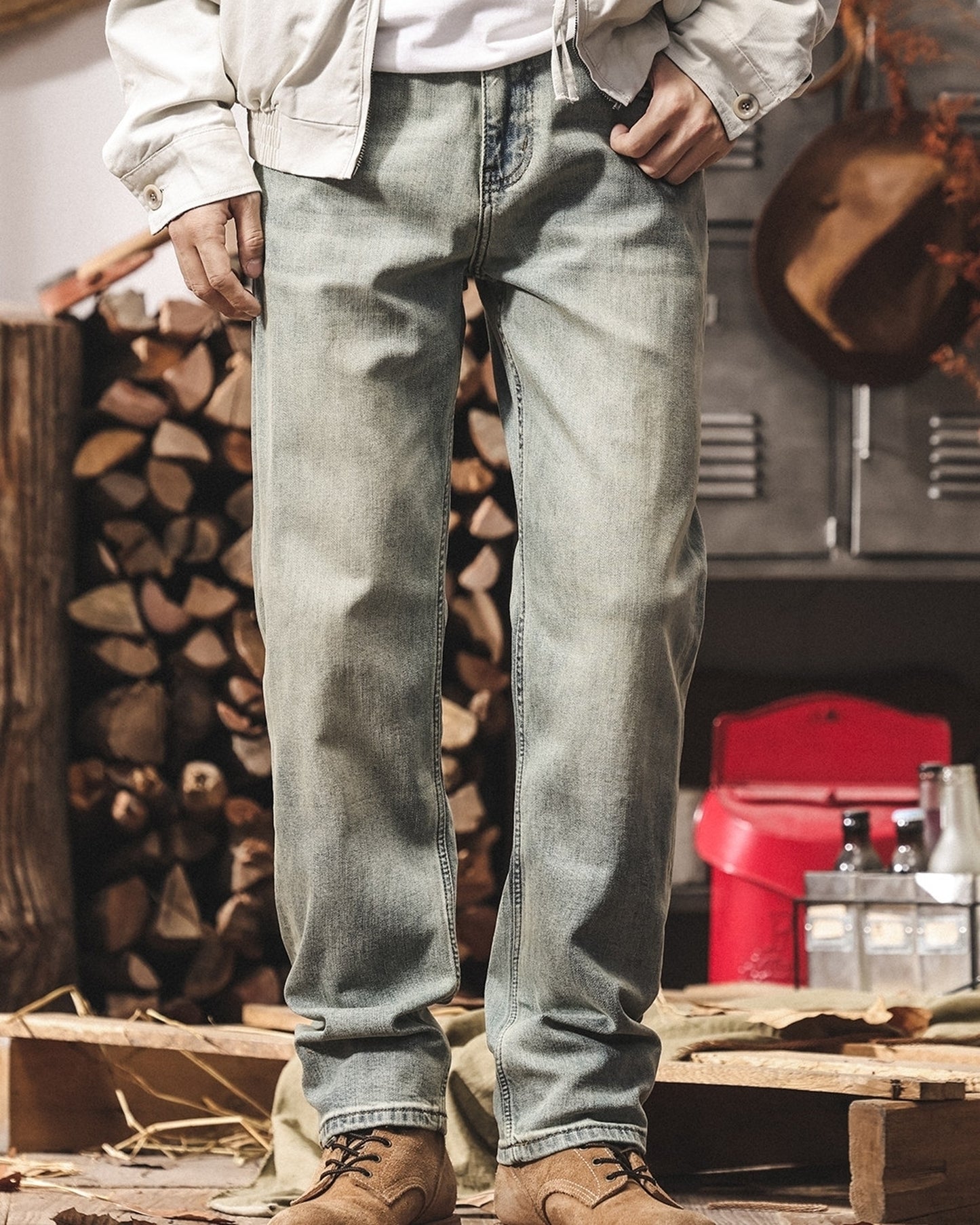 vintage light wash loose straight denim pants 【ACT0222】