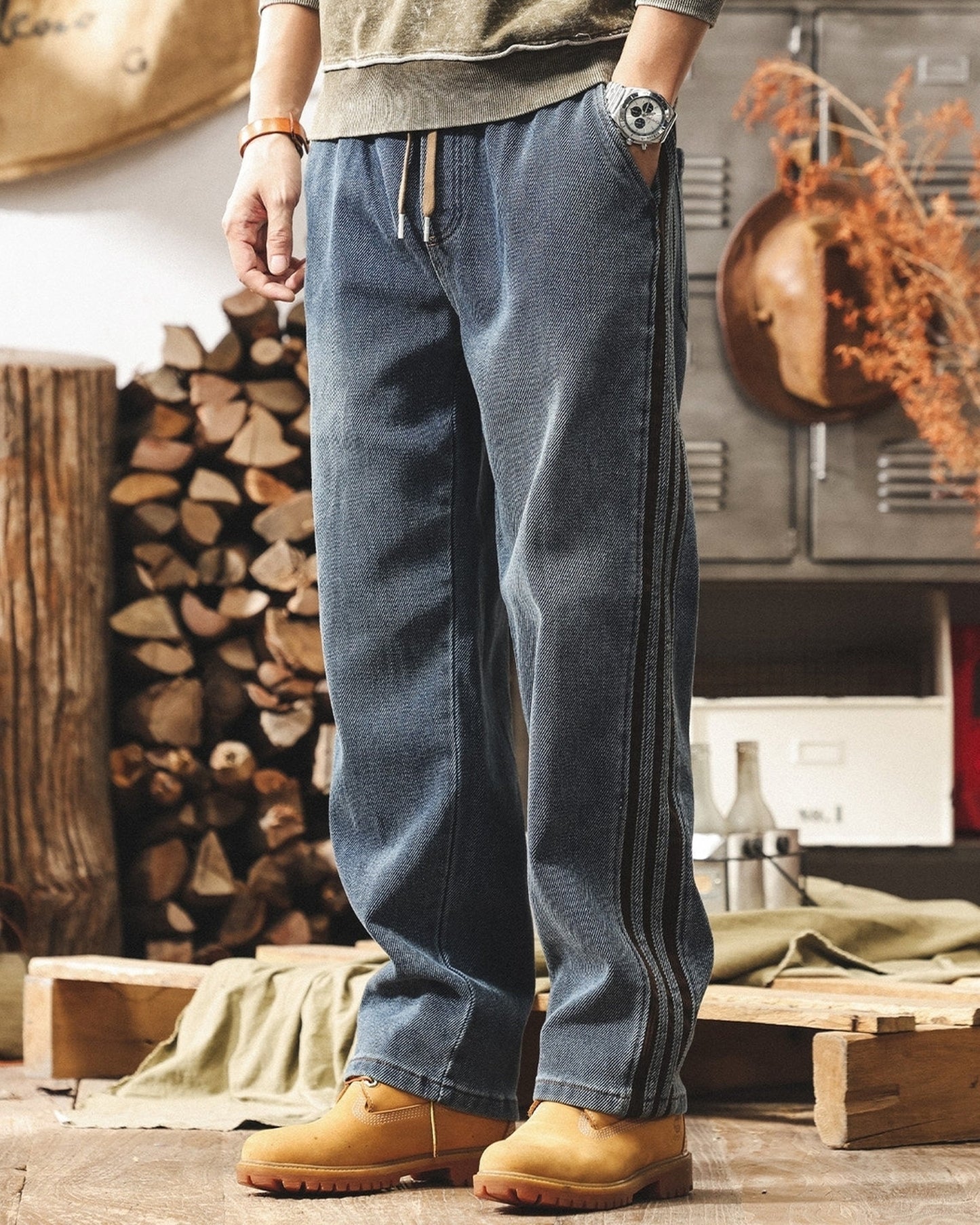 side stripe straight denim pants 3colors 【ACT0176】
