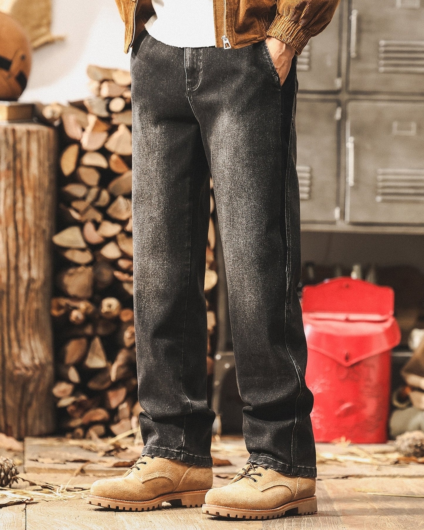 side stripe relax straight denim pants 3color 【ACT0212】