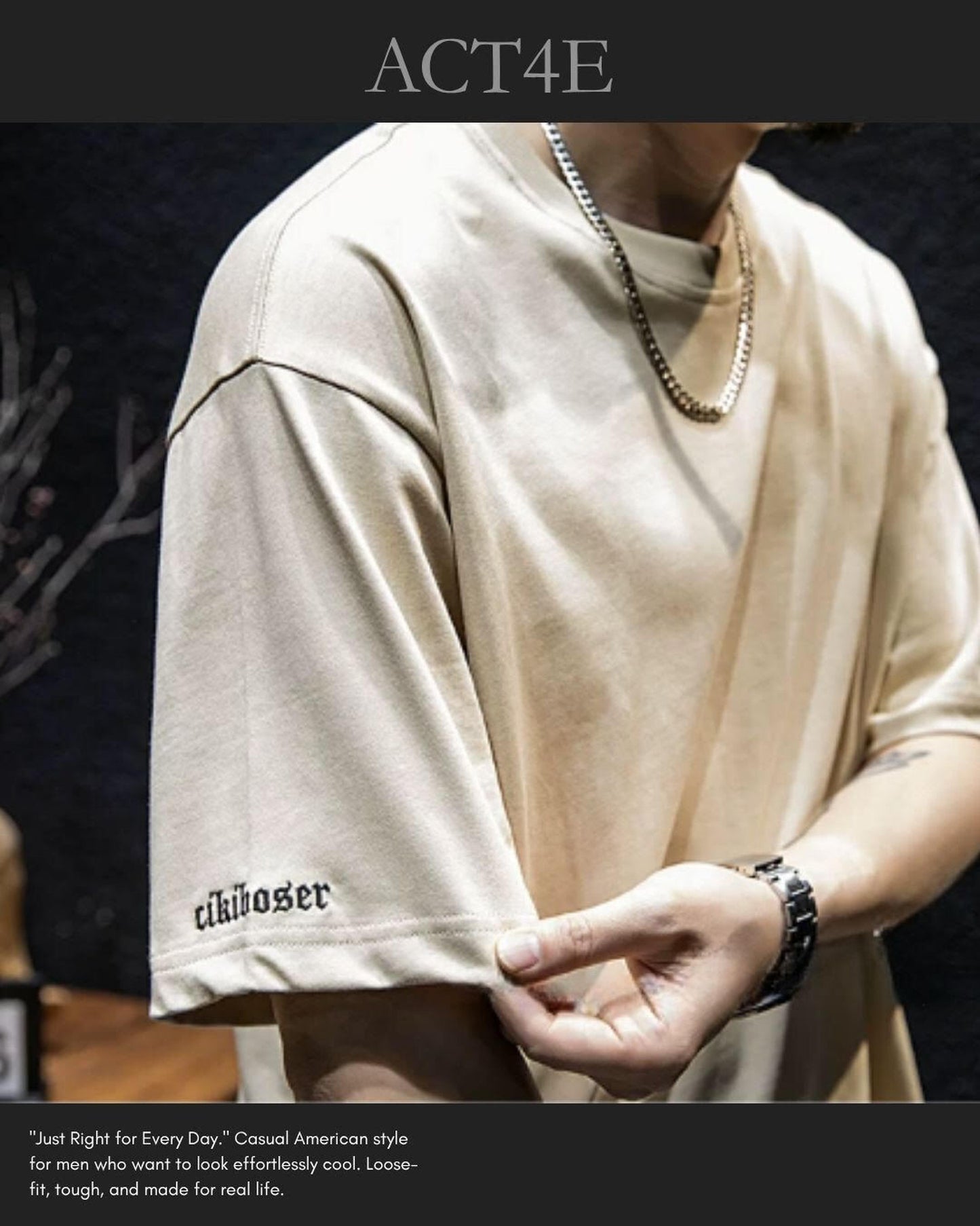 embroidered logo oversized t-shirt 4color 【ACT0028】