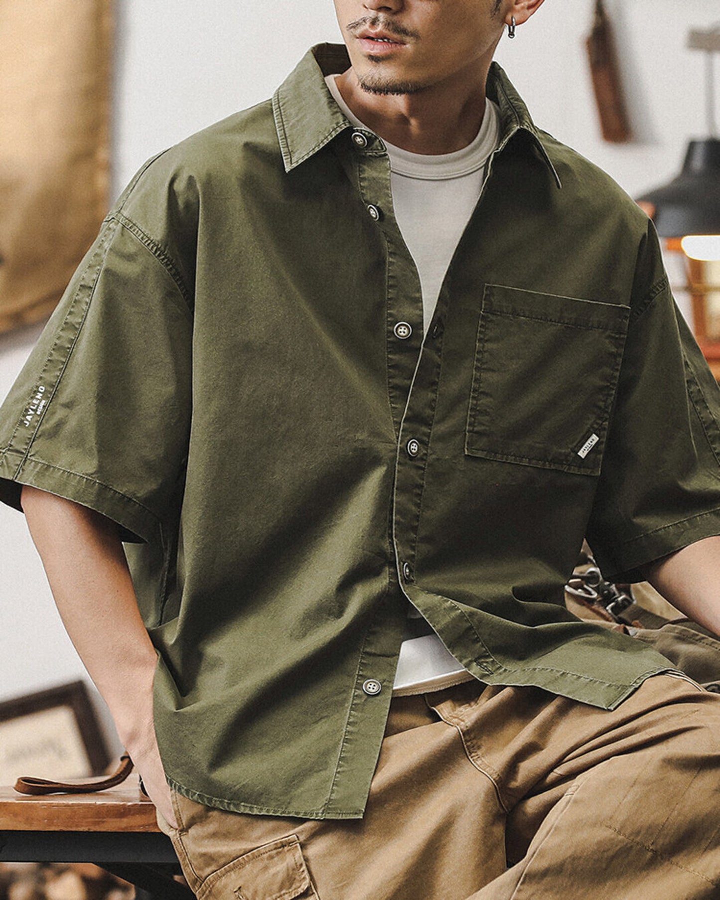 vintage washed loose military short sleeve shirt 2color 【ACT0246】