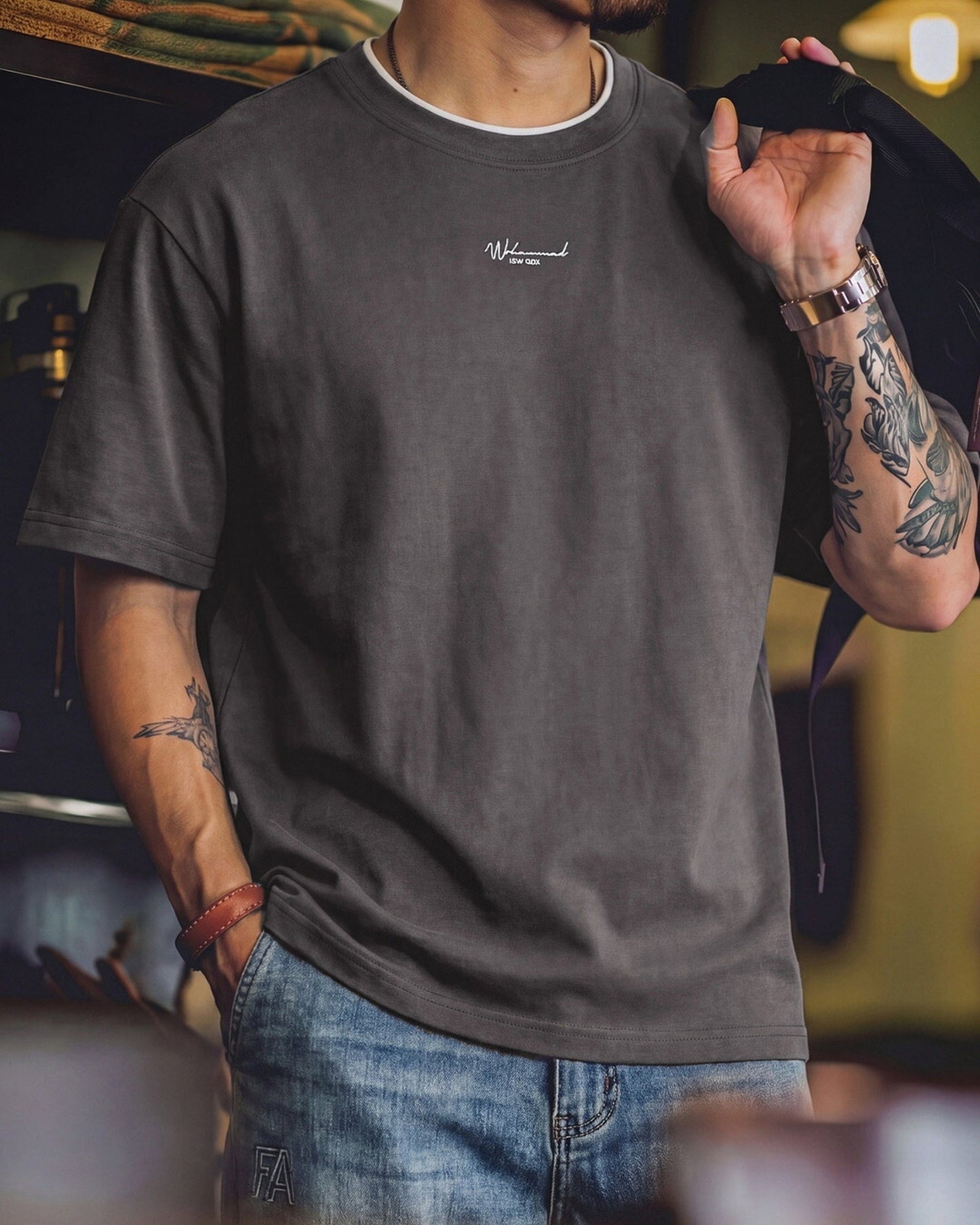 Letter-Embroidery Casual Loose Short-Sleeve T-Shirt 2color 【ACT0077】