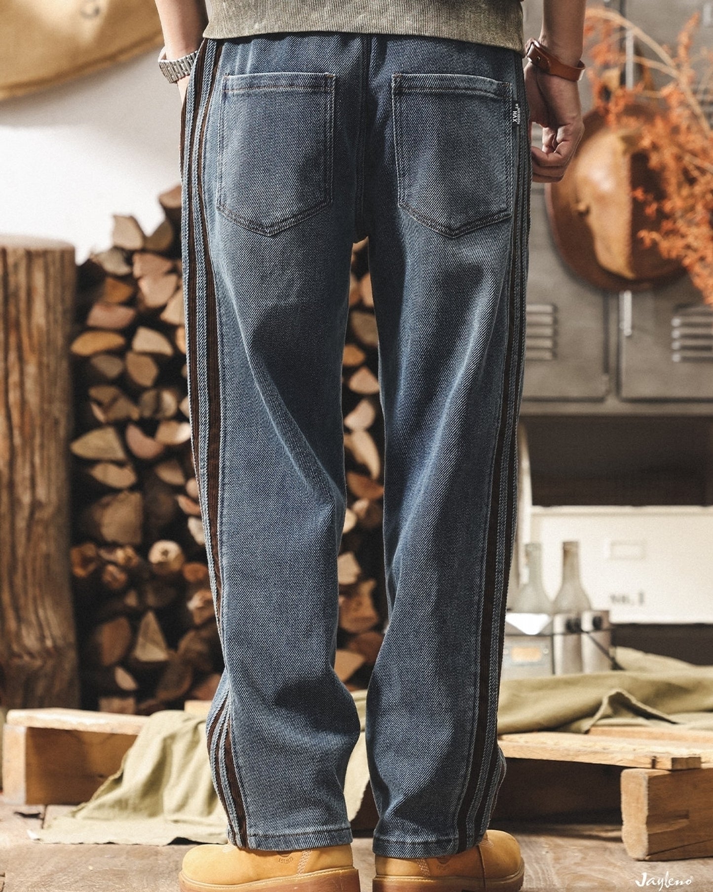 side stripe straight denim pants 3colors 【ACT0176】