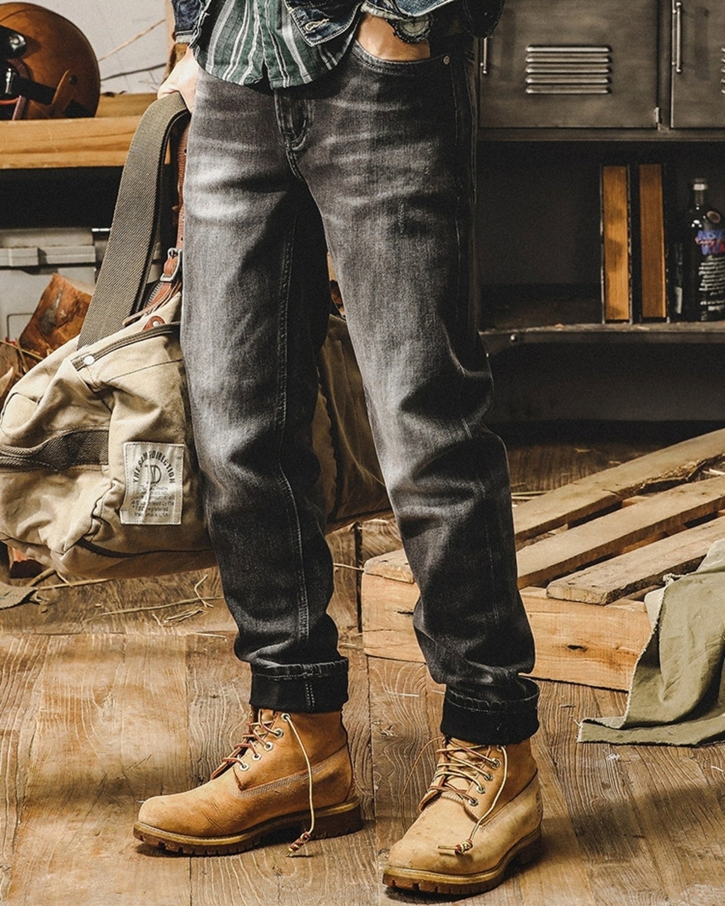 heavy washed straight denim pants 【ACT0179】