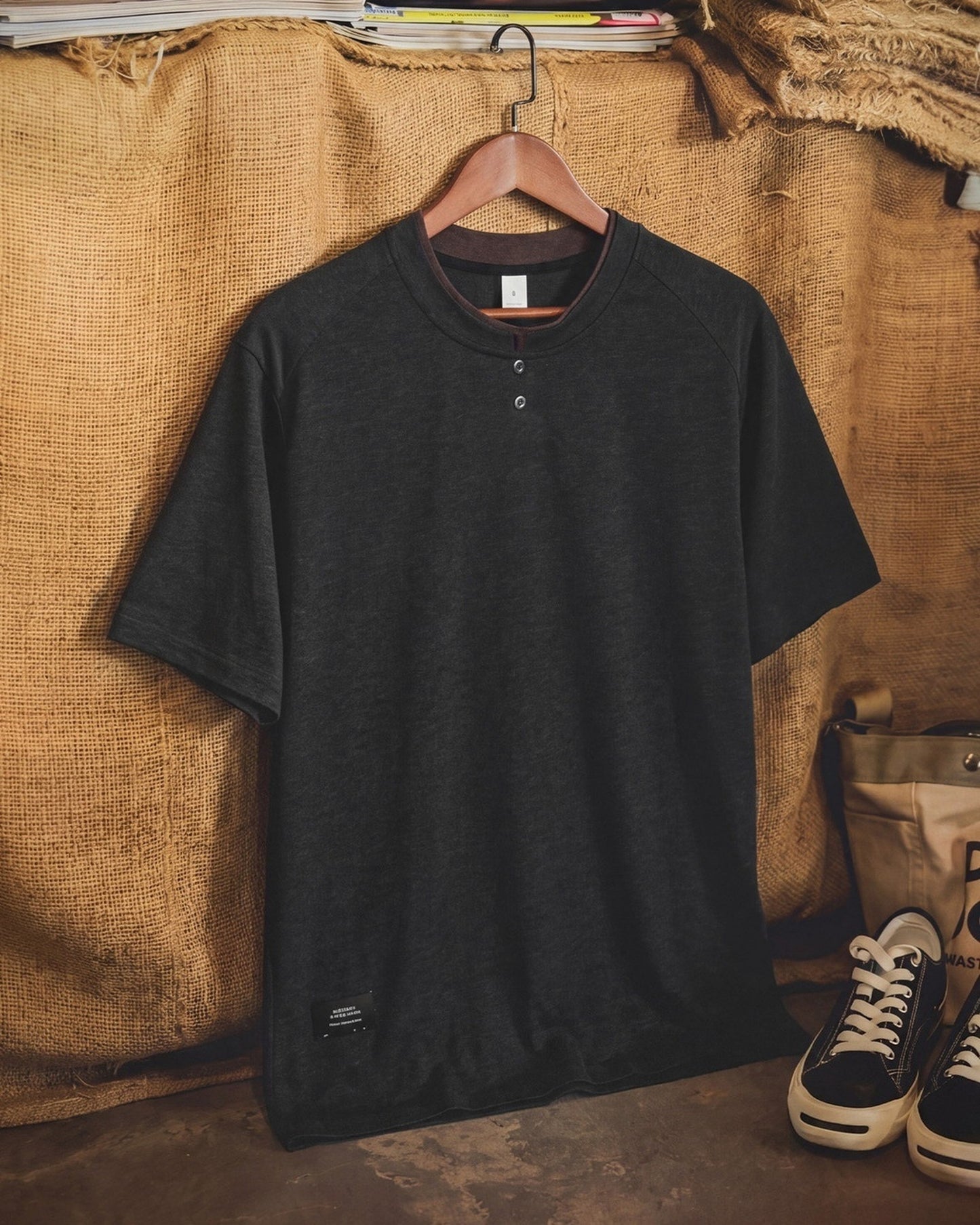 Vintage Raglan-Sleeve Heavyweight Cotton Henley T-Shirt 【ACT0102】