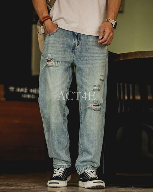damage straight denim pants 【ACT0018】